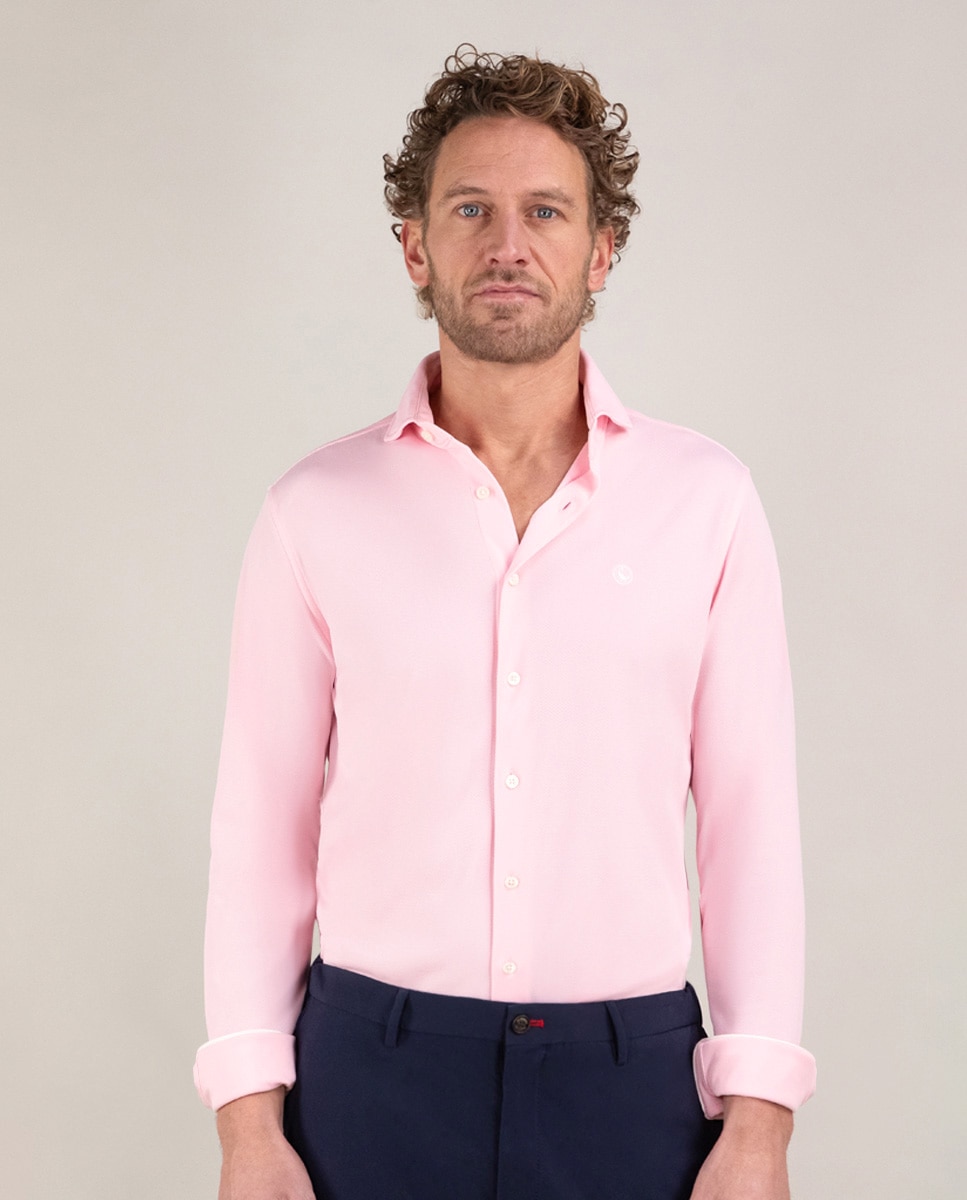 Camisa de hombre tejido sepiia lisa - El Ganso - Rosa Rosa-1
