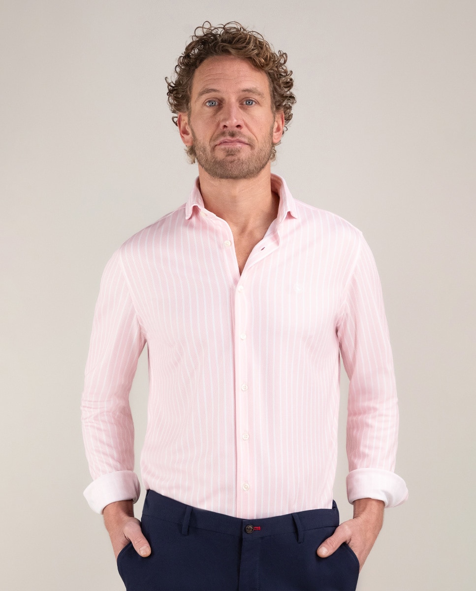 Camisa de hombre sepiia de rayas butcher - El Ganso - Rosa Rosa-1