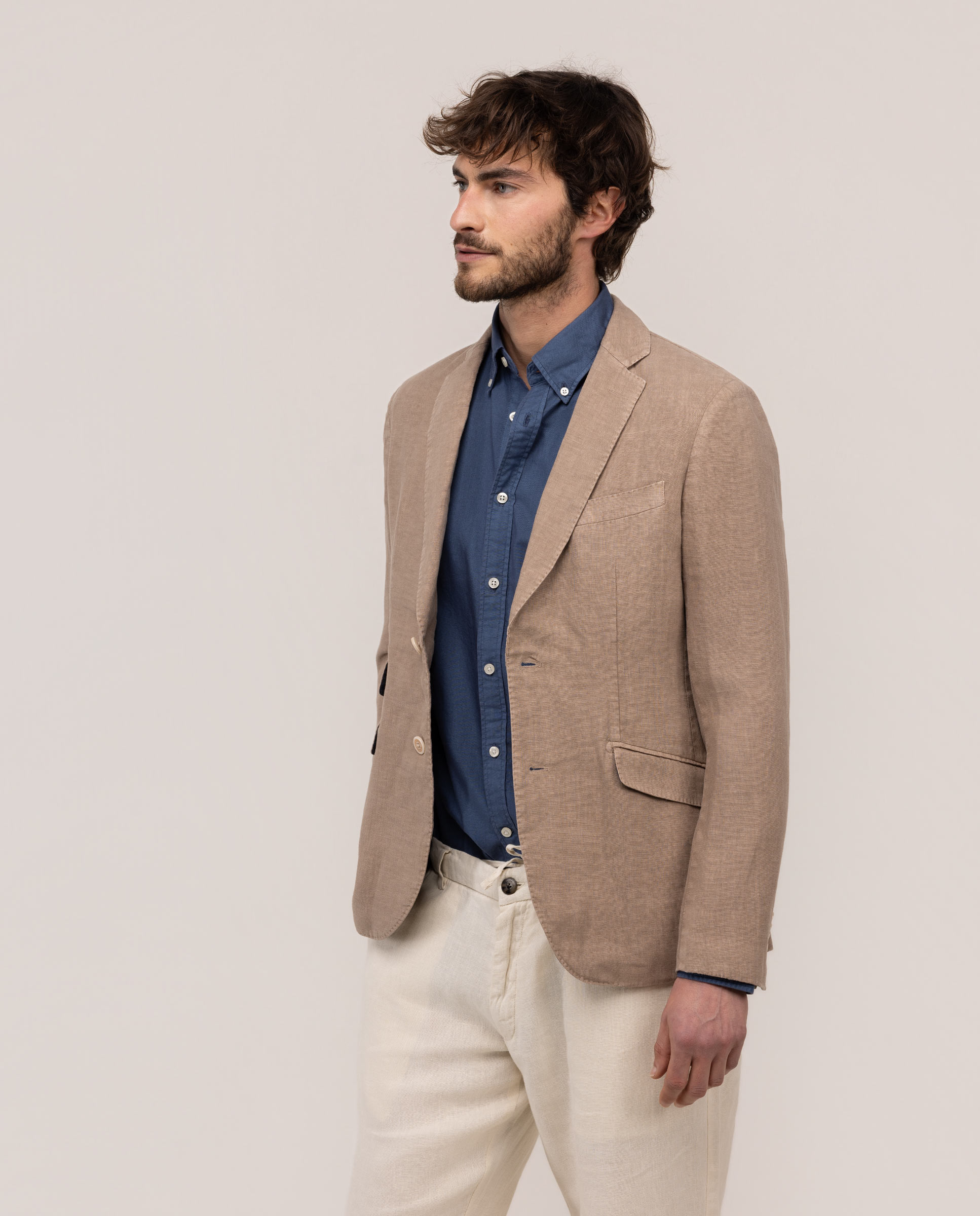 Americana de lino de hombre garment dyed - El Ganso - Beige Marrón claro-3