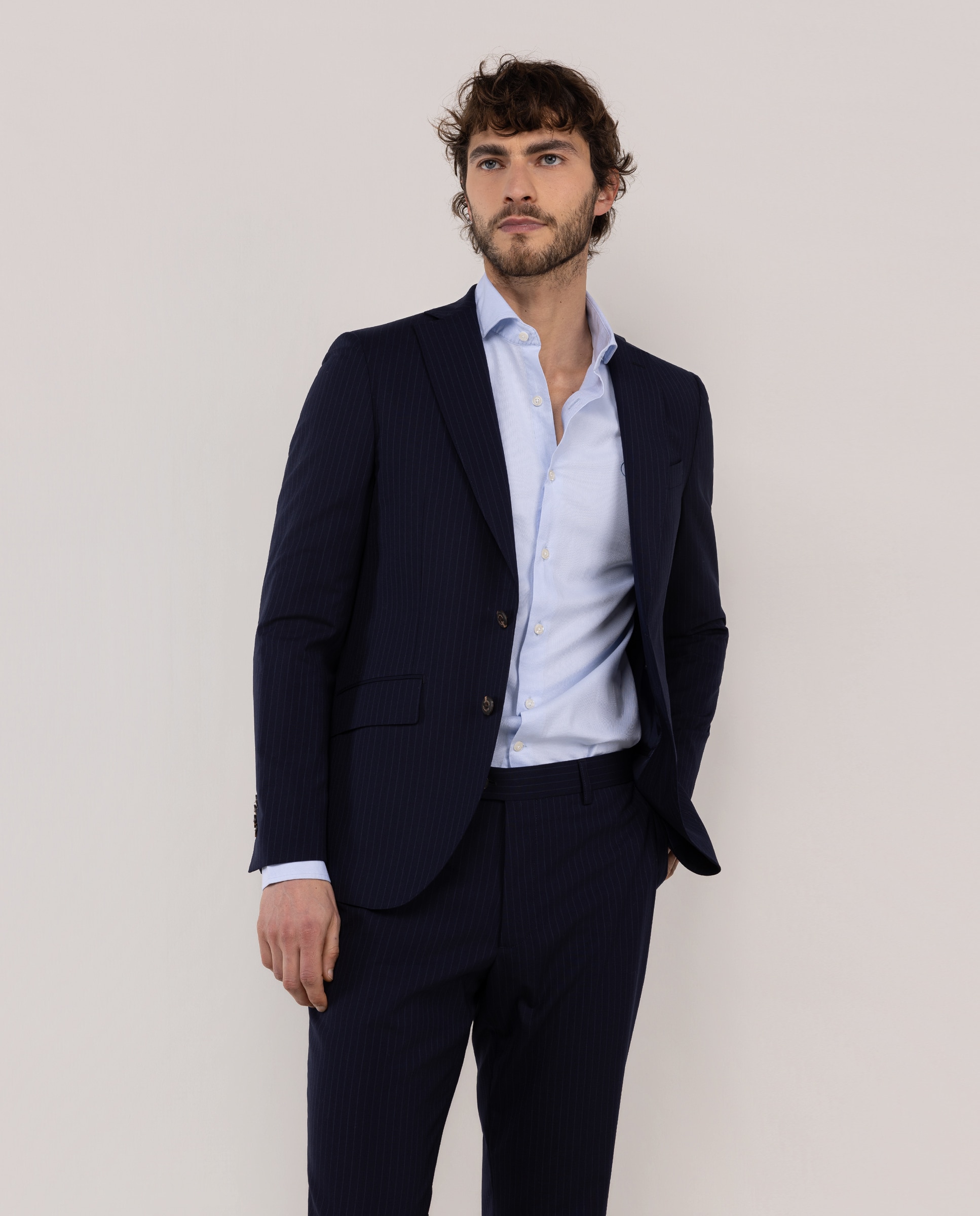 Imagen 0 de Americana de traje de hombre lavable de rayas Azul marino