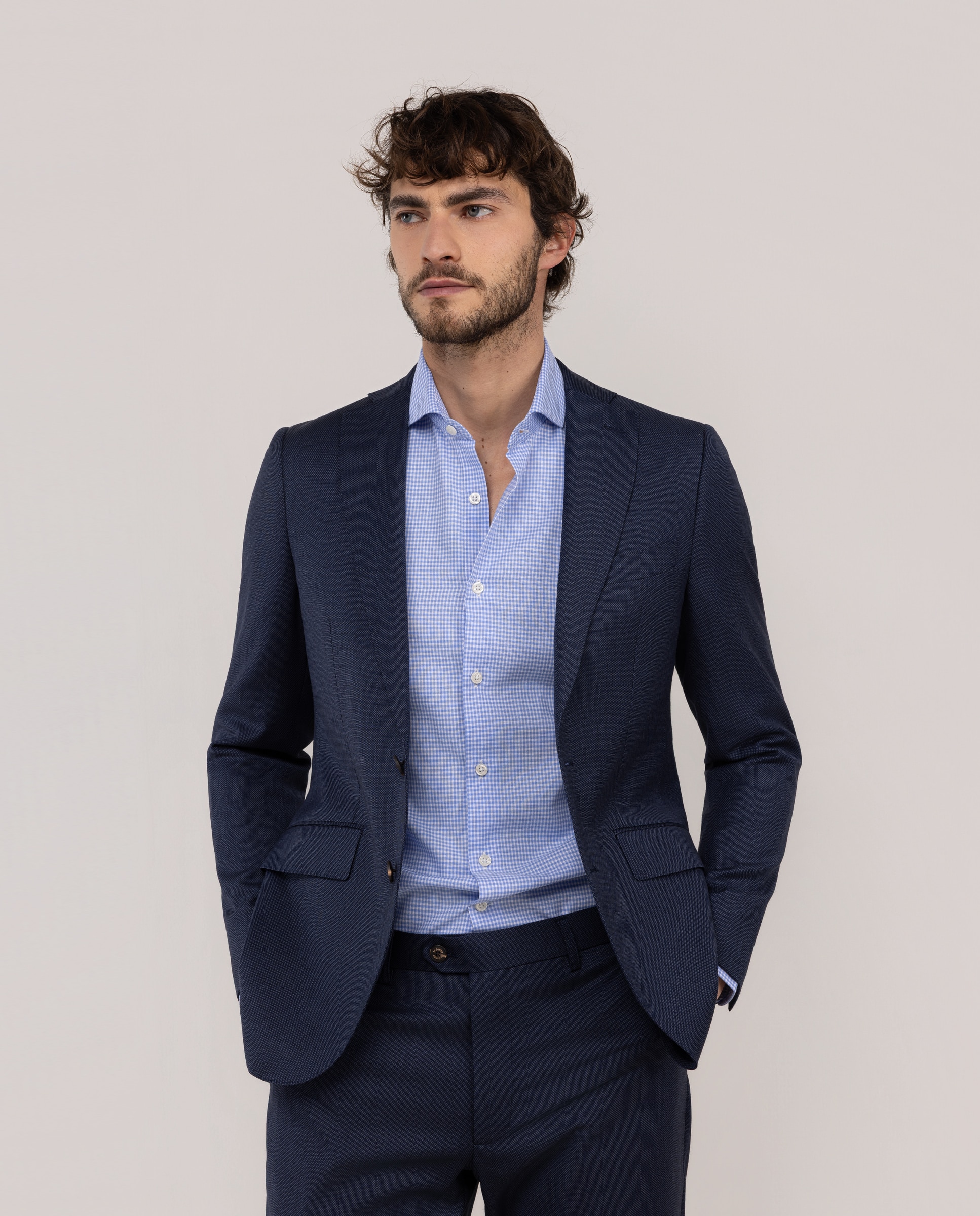 Imagen 0 de Americana de traje de hombre lavable ojo de perdiz Azul marino
