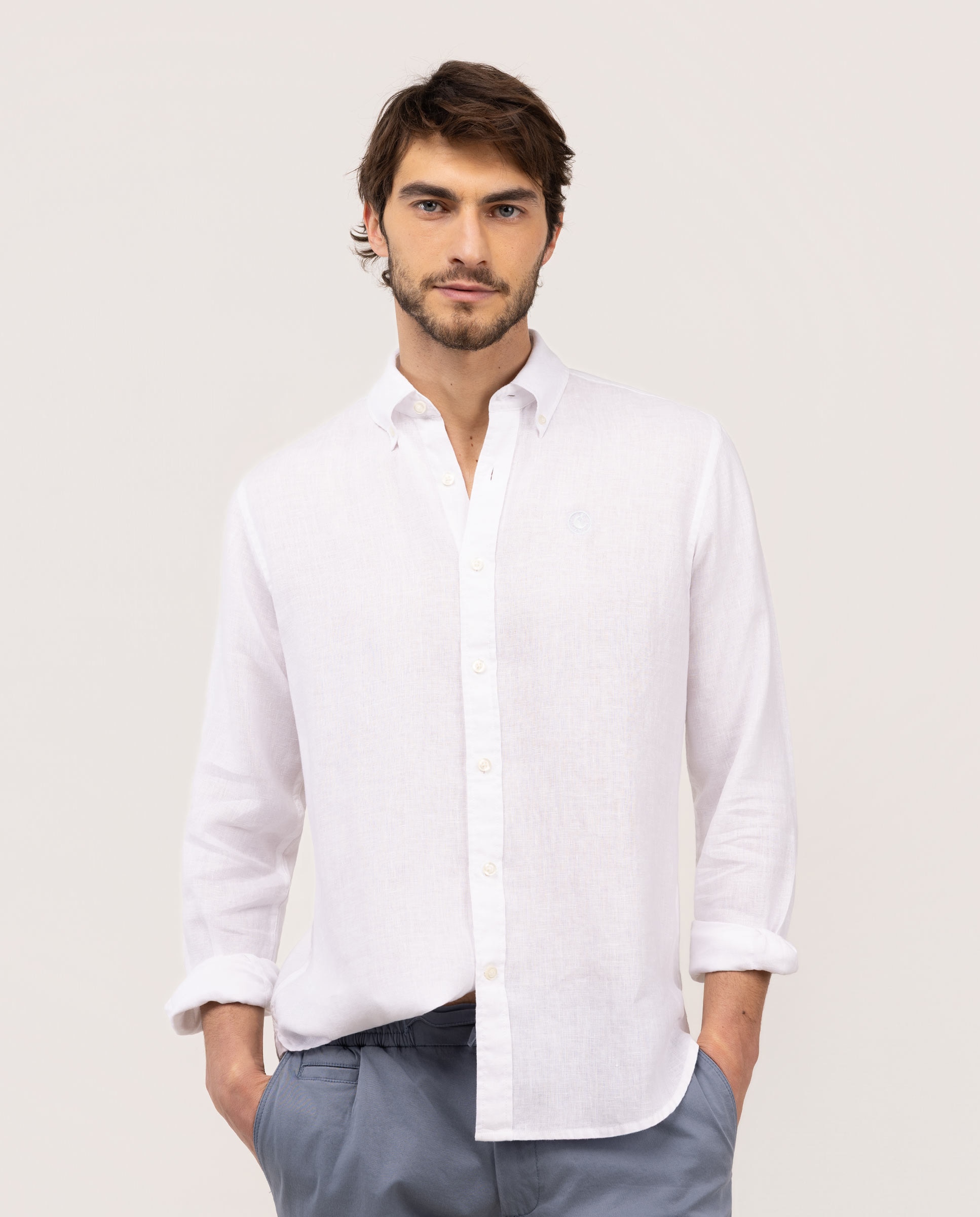 Imagen 0 de Camisa de lino de hombre garment dyed Blanco