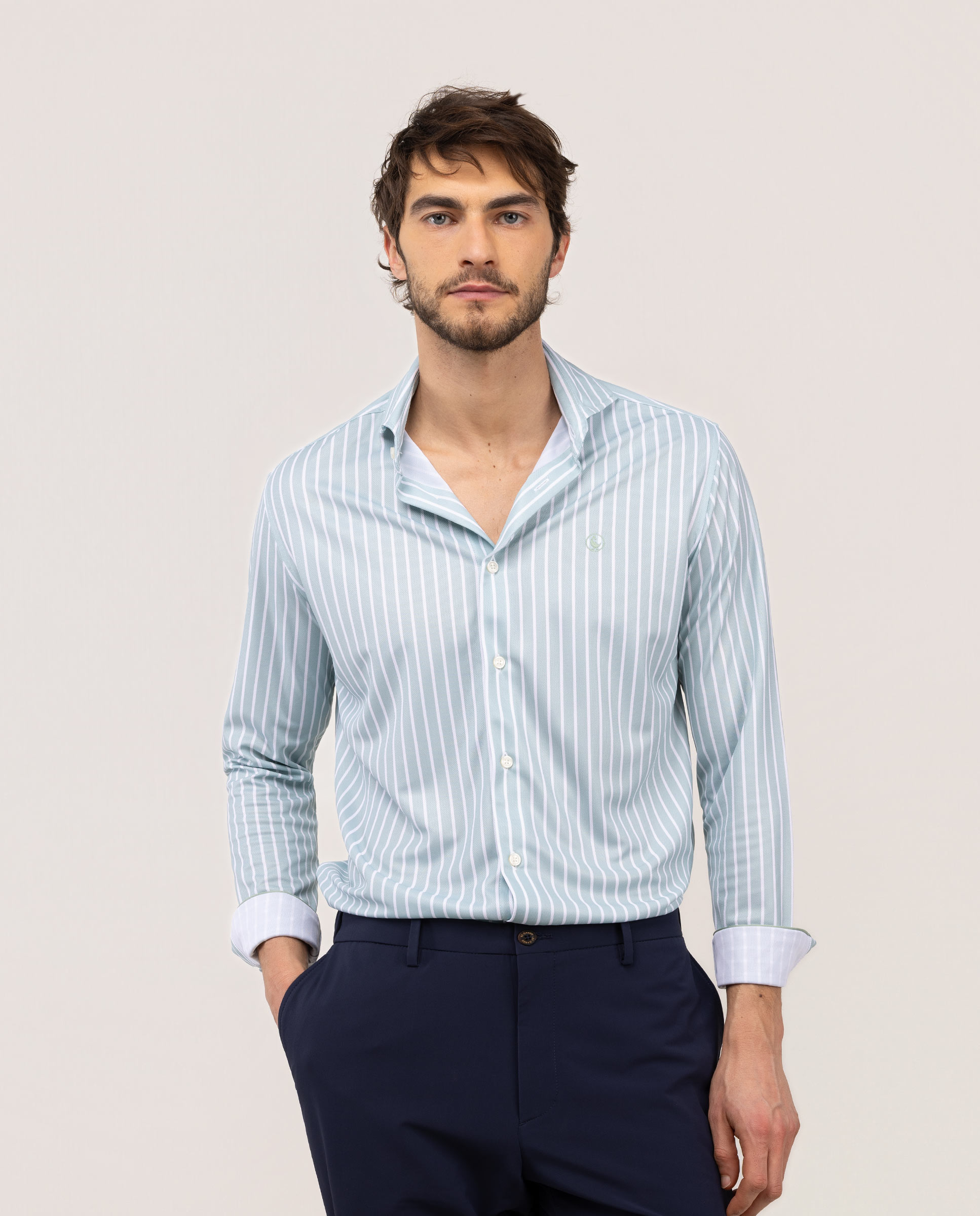 Camisa de hombre sepiia de rayas butcher - El Ganso - Verde Verde-1