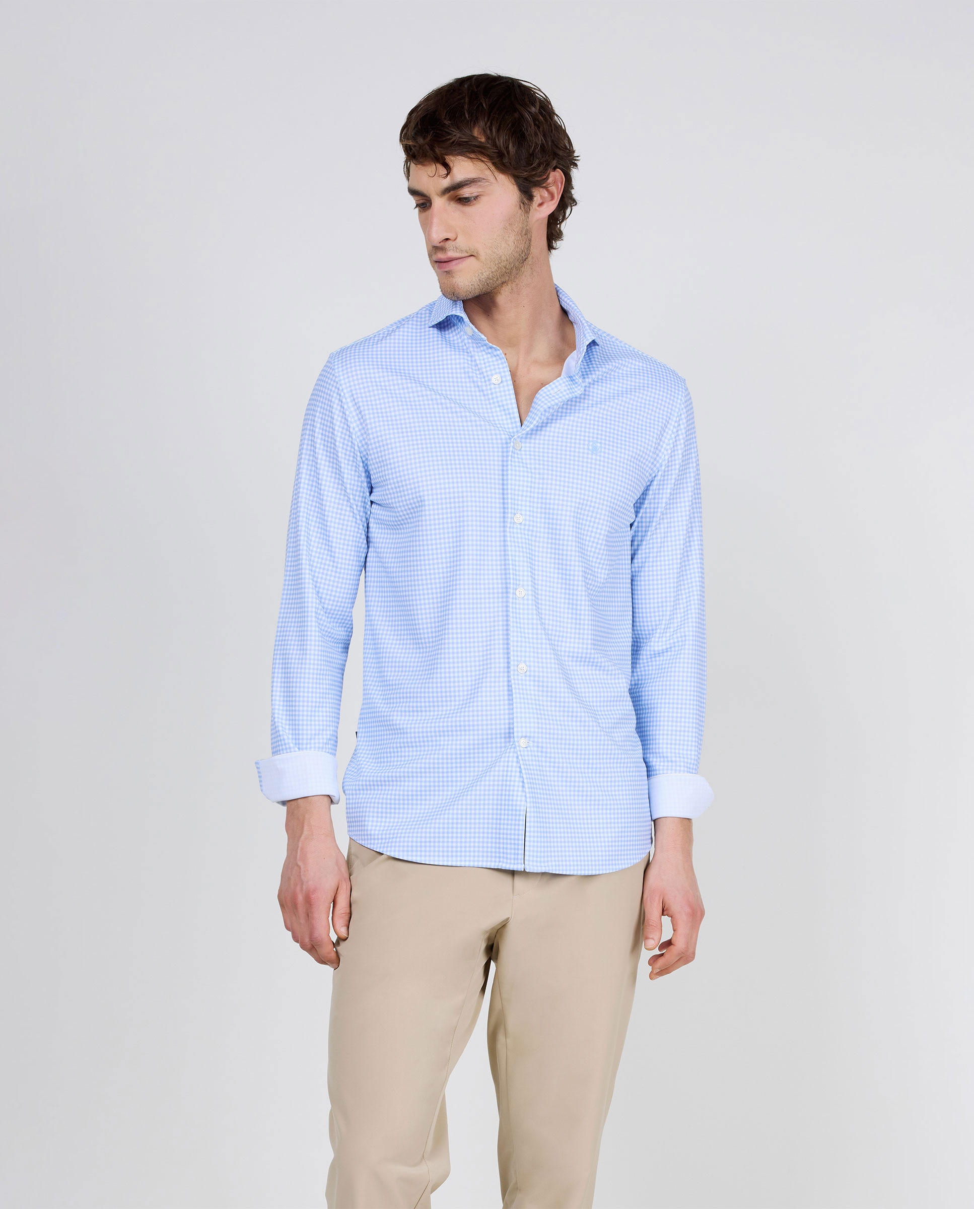 El Ganso - Camisa de hombre sepiia cuadro vichy.