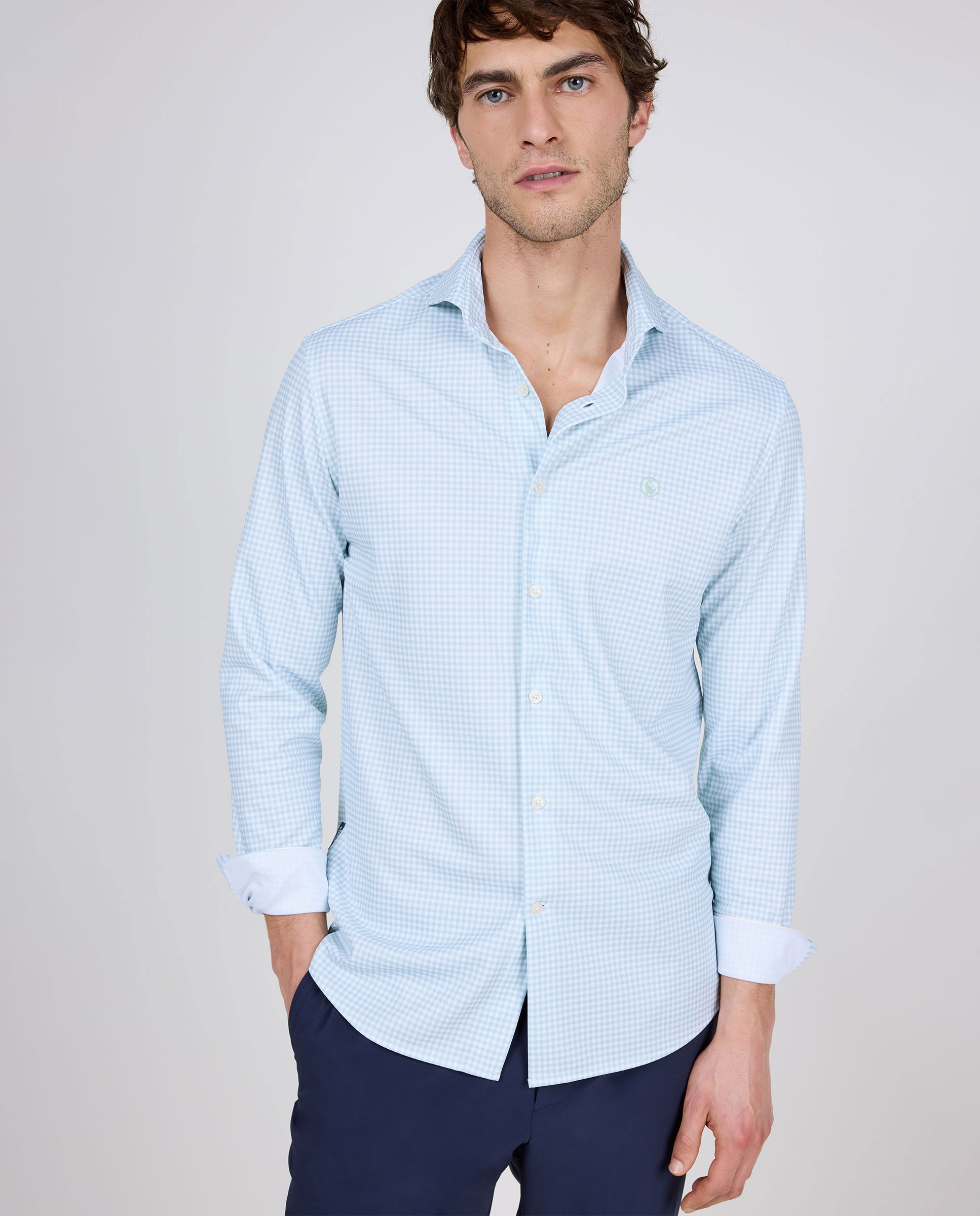 Imagen 0 de Camisa de hombre sepiia cuadro vichy Azul claro