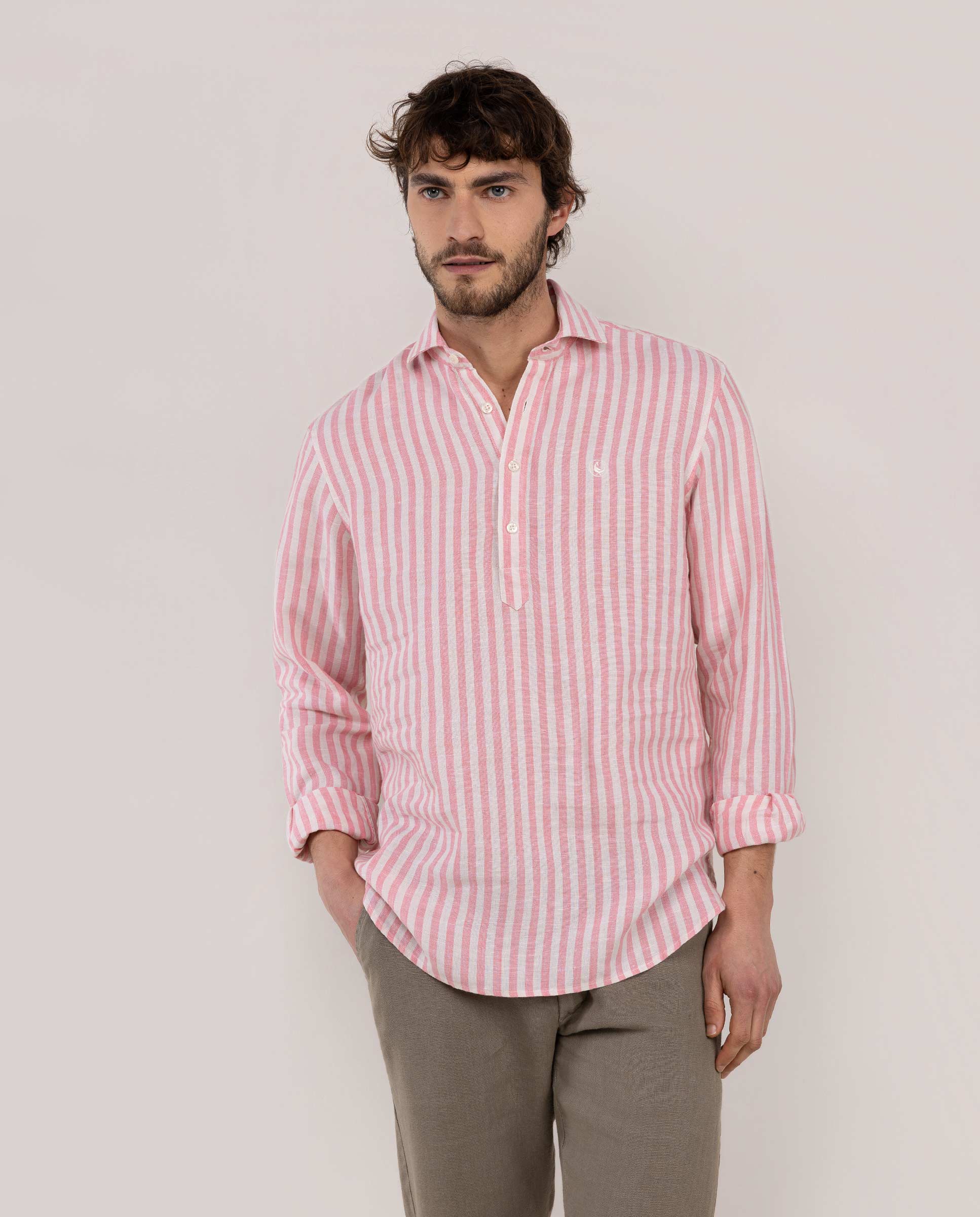 Imagen 0 de Camisa de hombre de lino de rayas kodak Rojo