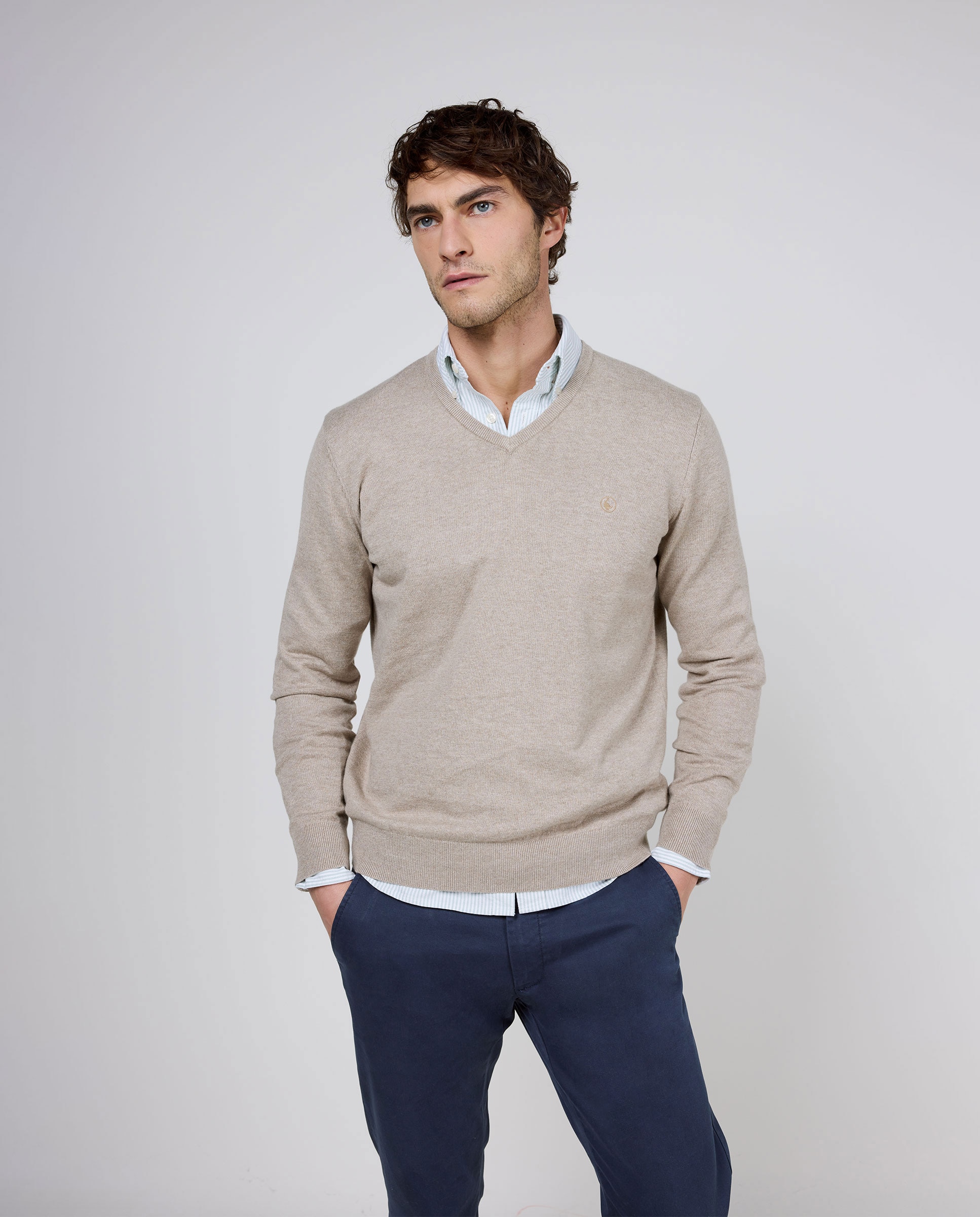 El Ganso - Jersey de hombre cuello pico liso.