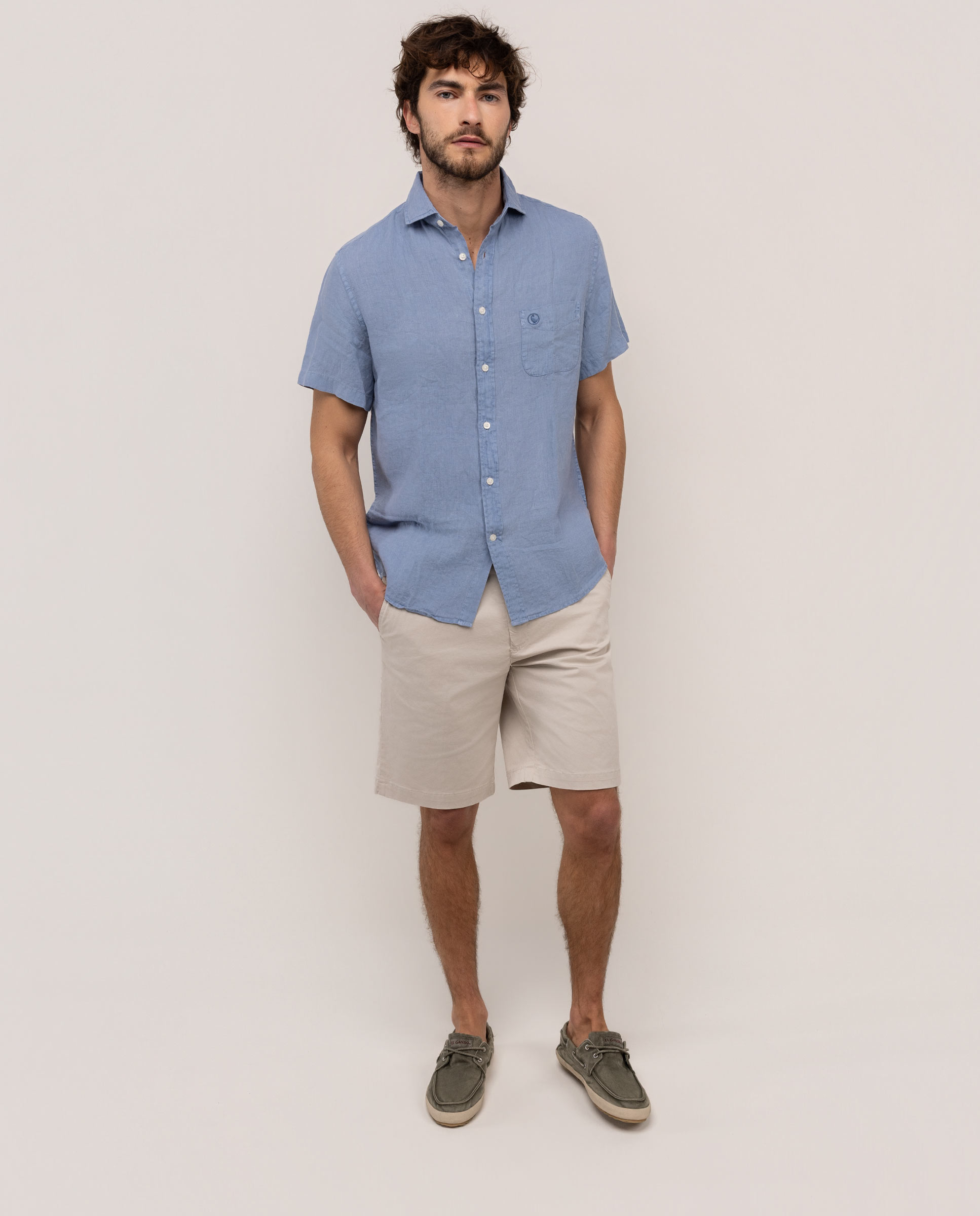 Camisa de lino de hombre de manga corta - El Ganso - Azul Azul-2