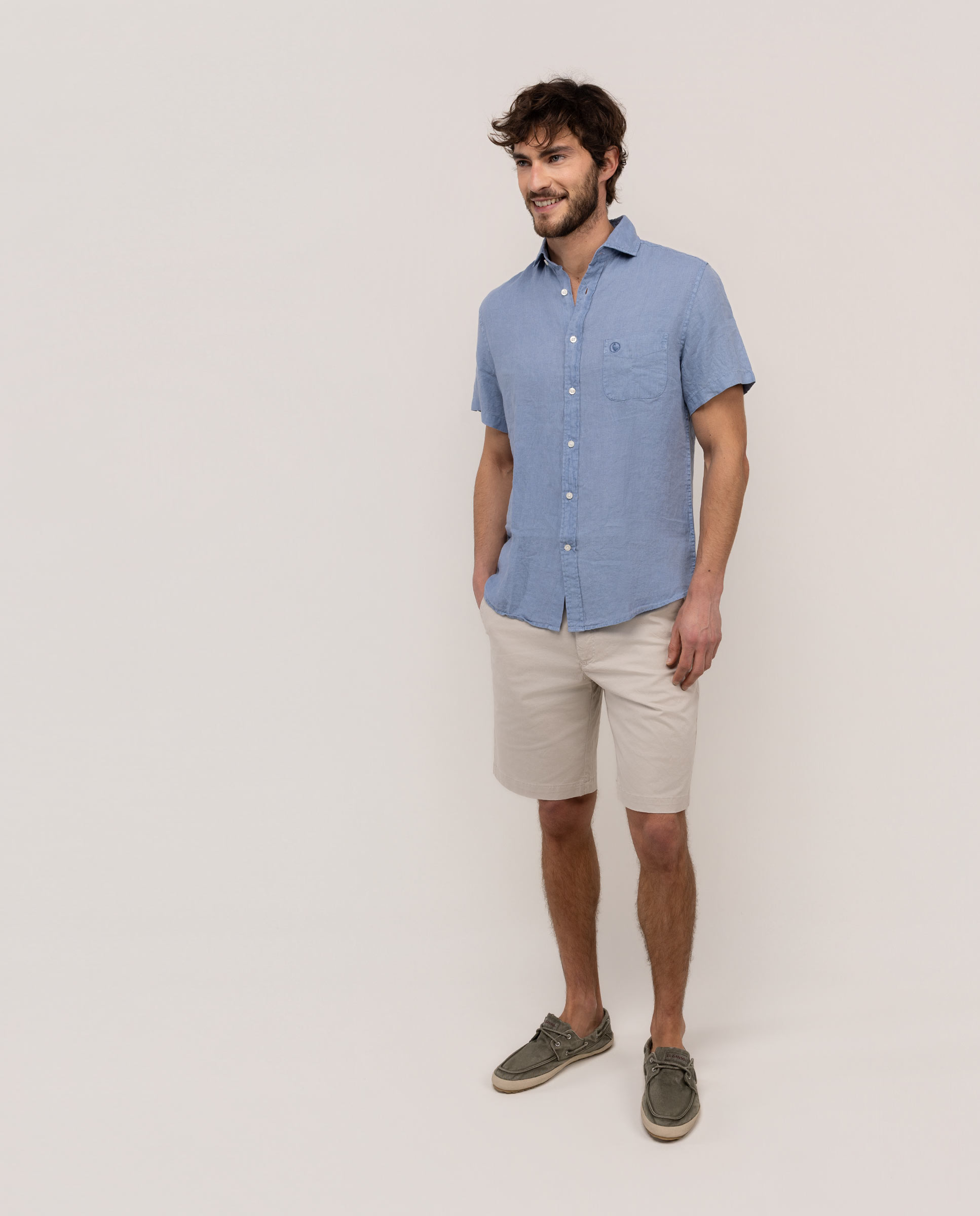 Camisa de lino de hombre de manga corta - El Ganso - Azul Azul-3