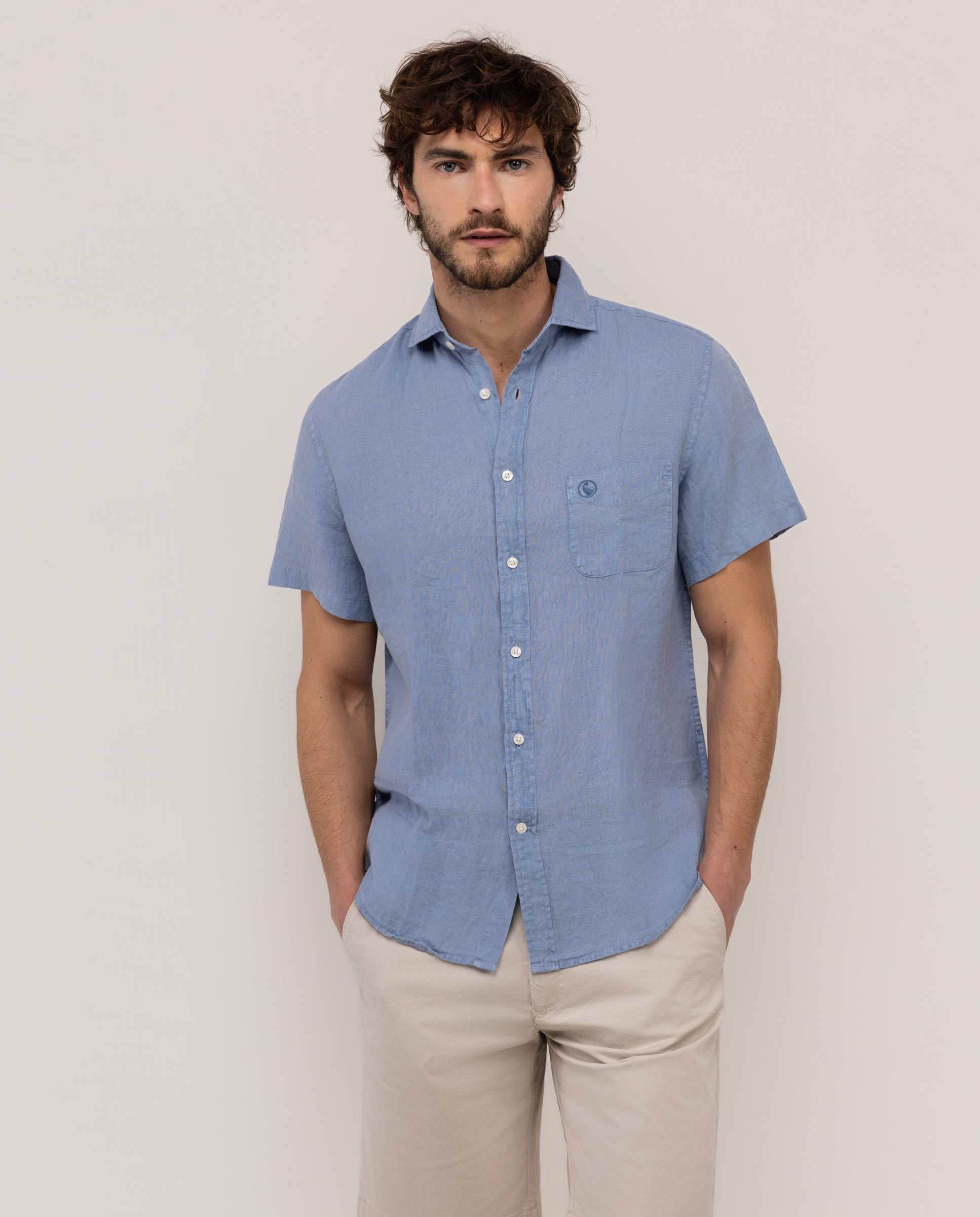 Camisa de lino de hombre de manga corta