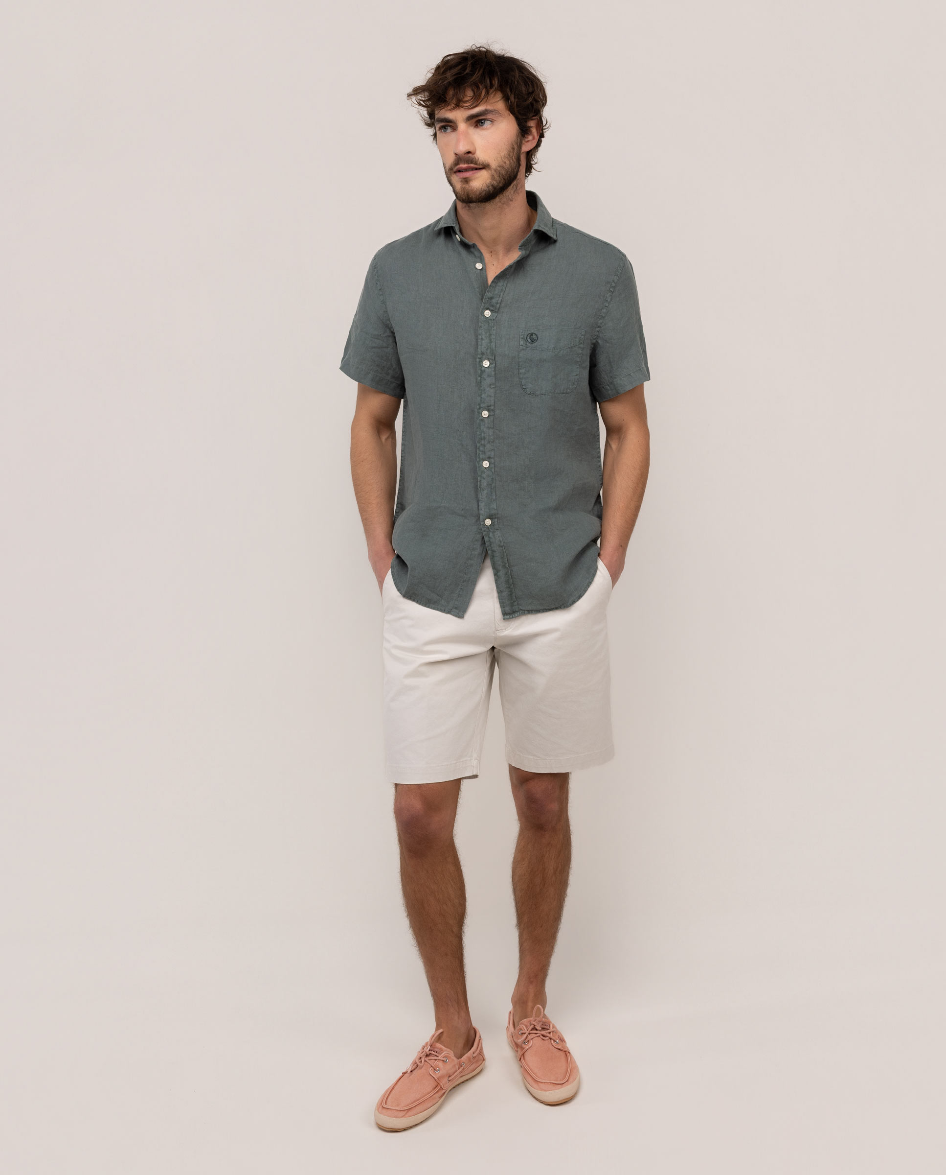 Camisa de lino de hombre de manga corta - El Ganso - Verde Verde-2