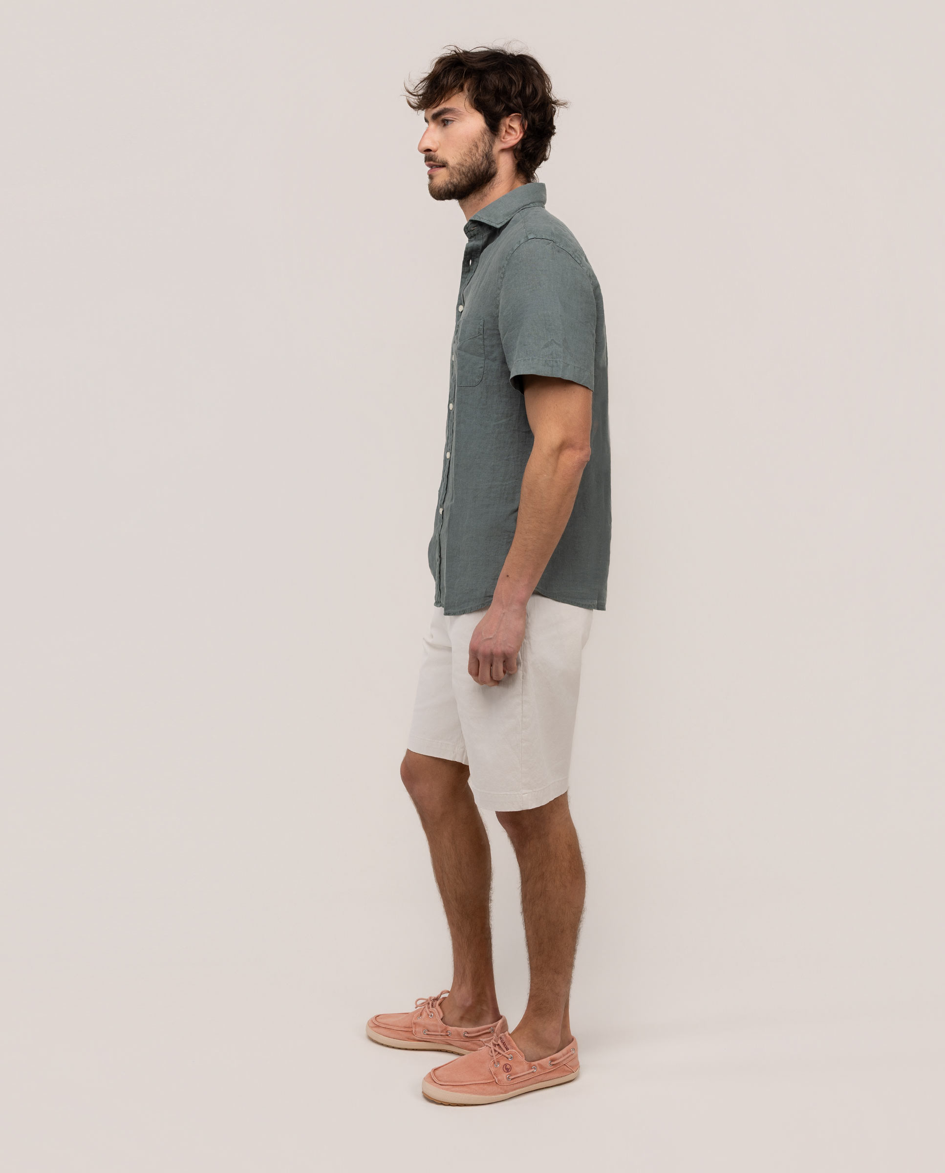Camisa de lino de hombre de manga corta - El Ganso - Verde Verde-3