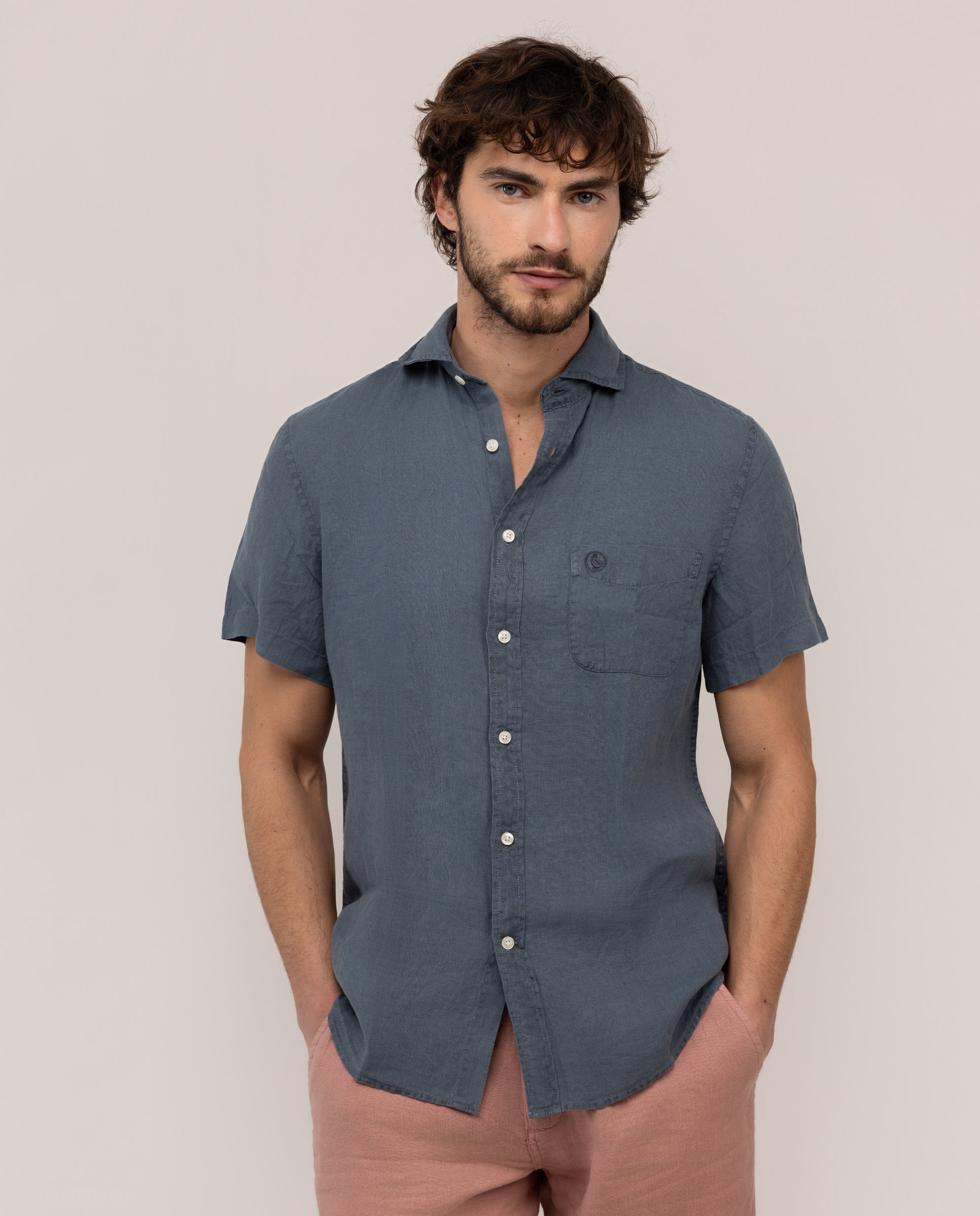 Camisa de lino de hombre de manga corta - El Ganso - Azul marino Azul marino-1