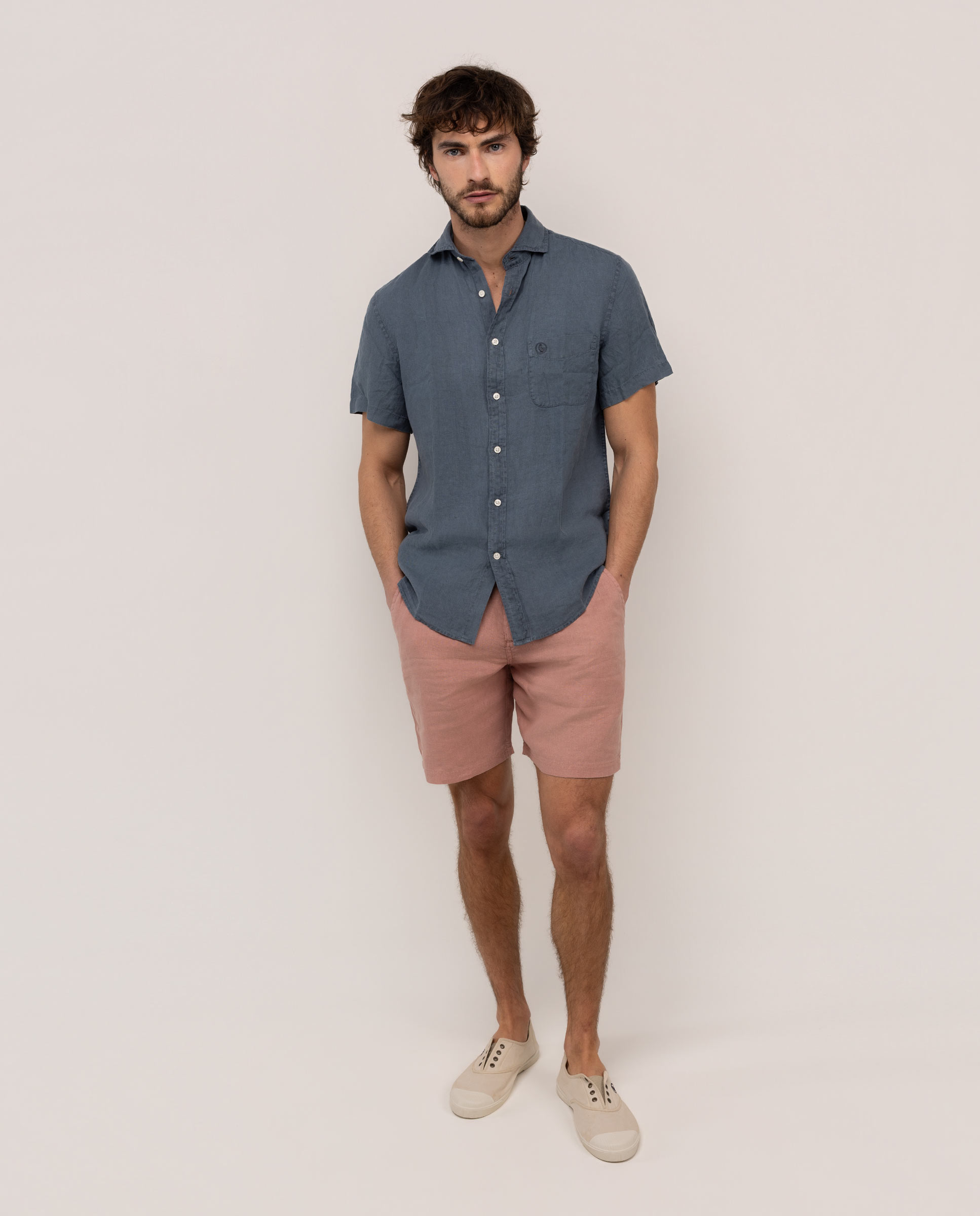 Camisa de lino de hombre de manga corta - El Ganso - Azul marino Azul marino-2