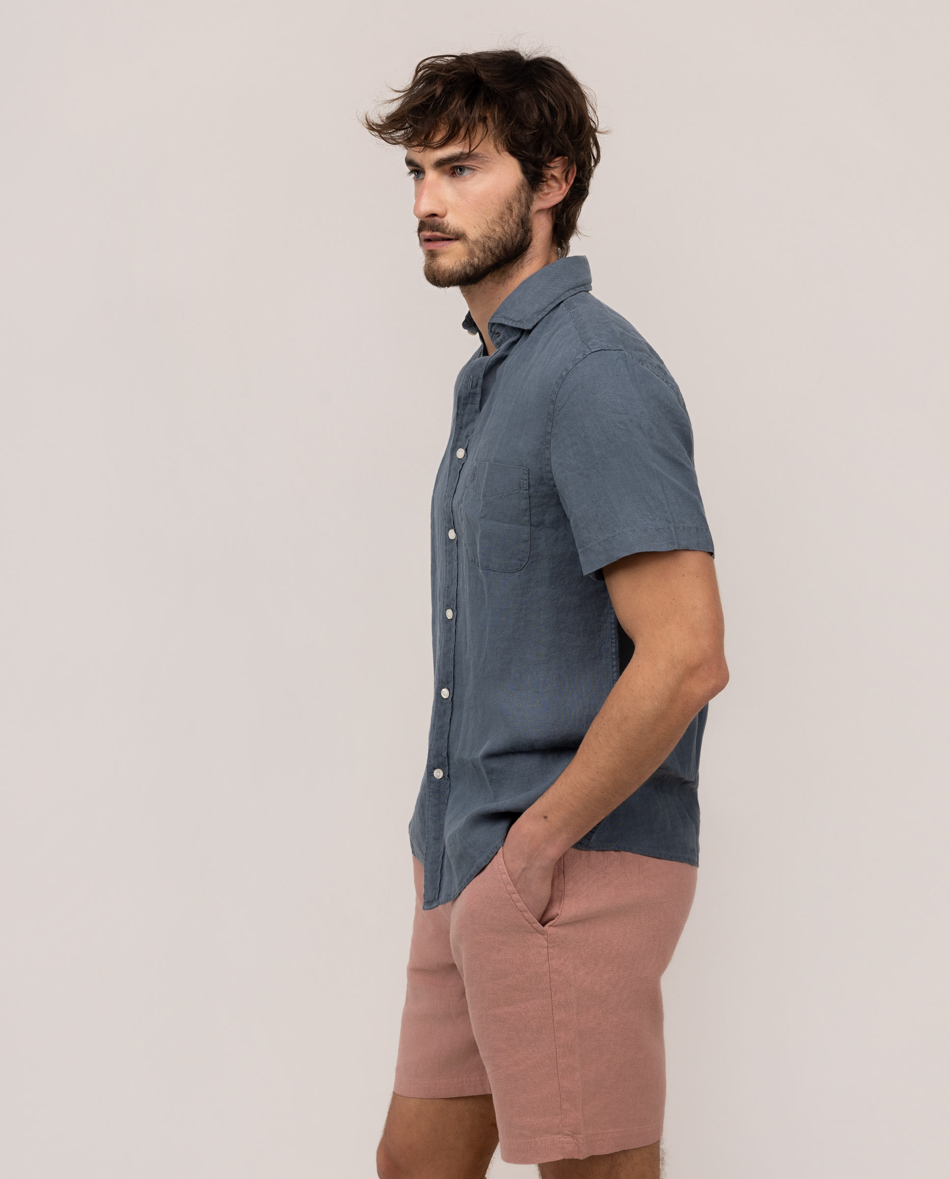 Camisa de lino de hombre de manga corta - El Ganso - Azul marino Azul marino-3