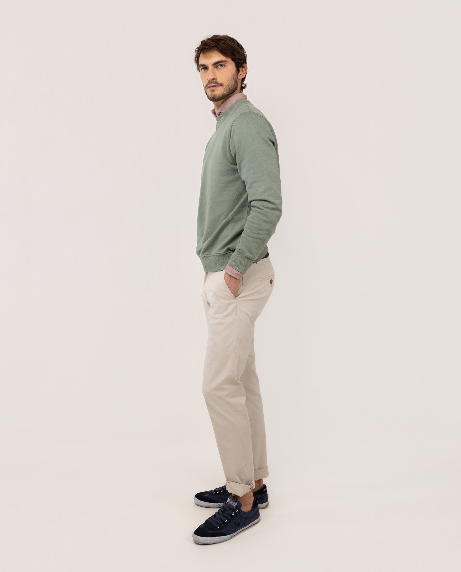 Sudadera cuello caja de hombre lisa - El Ganso - Azul marino Verde-3