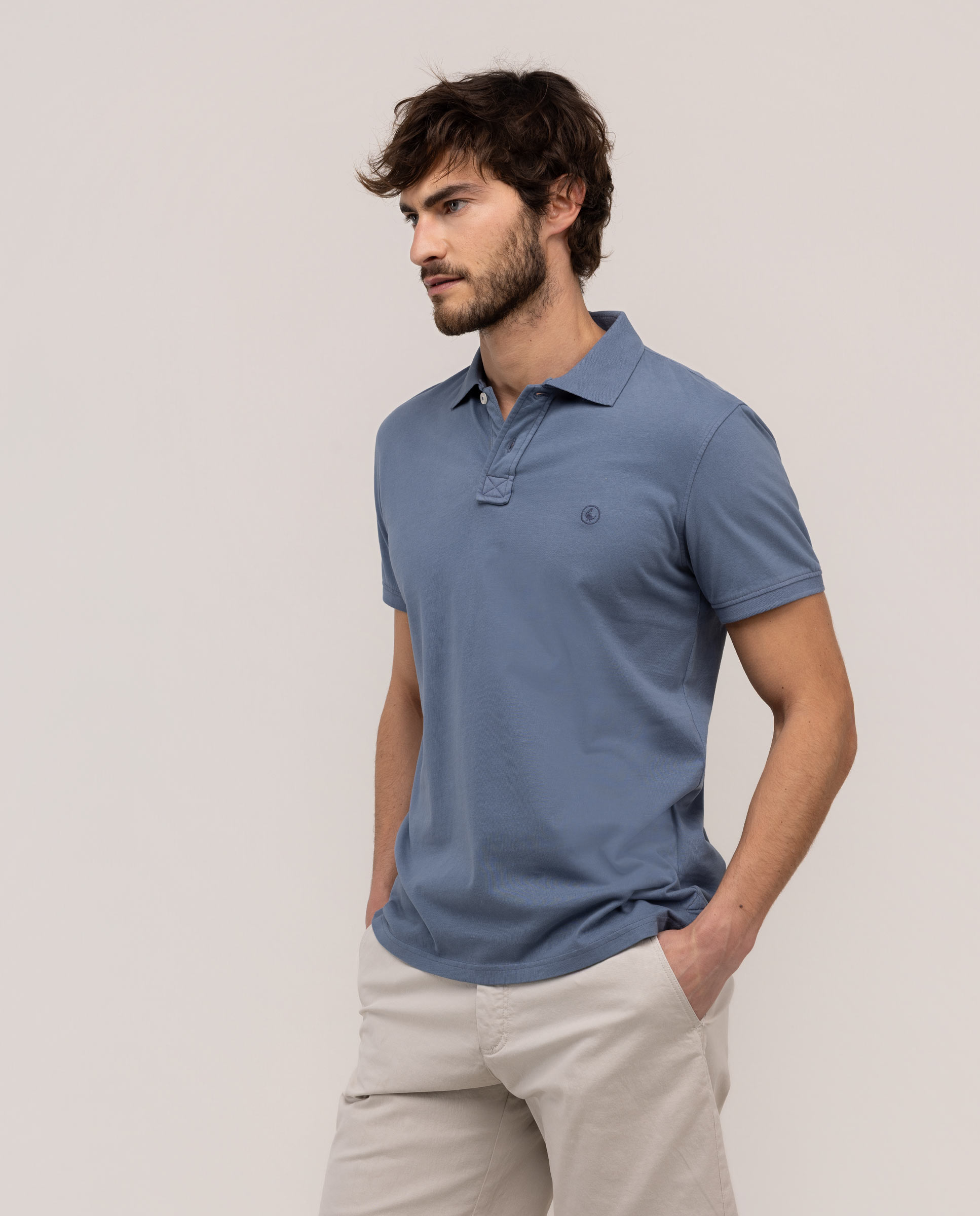 Polo de manga corta de hombre liso - El Ganso - Crudo Azul antracita-3