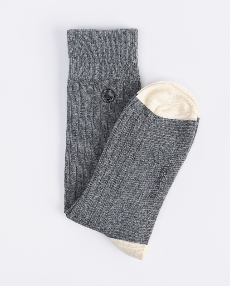 Calcetín alto de hombre liso - El Ganso - Gris Gris-2