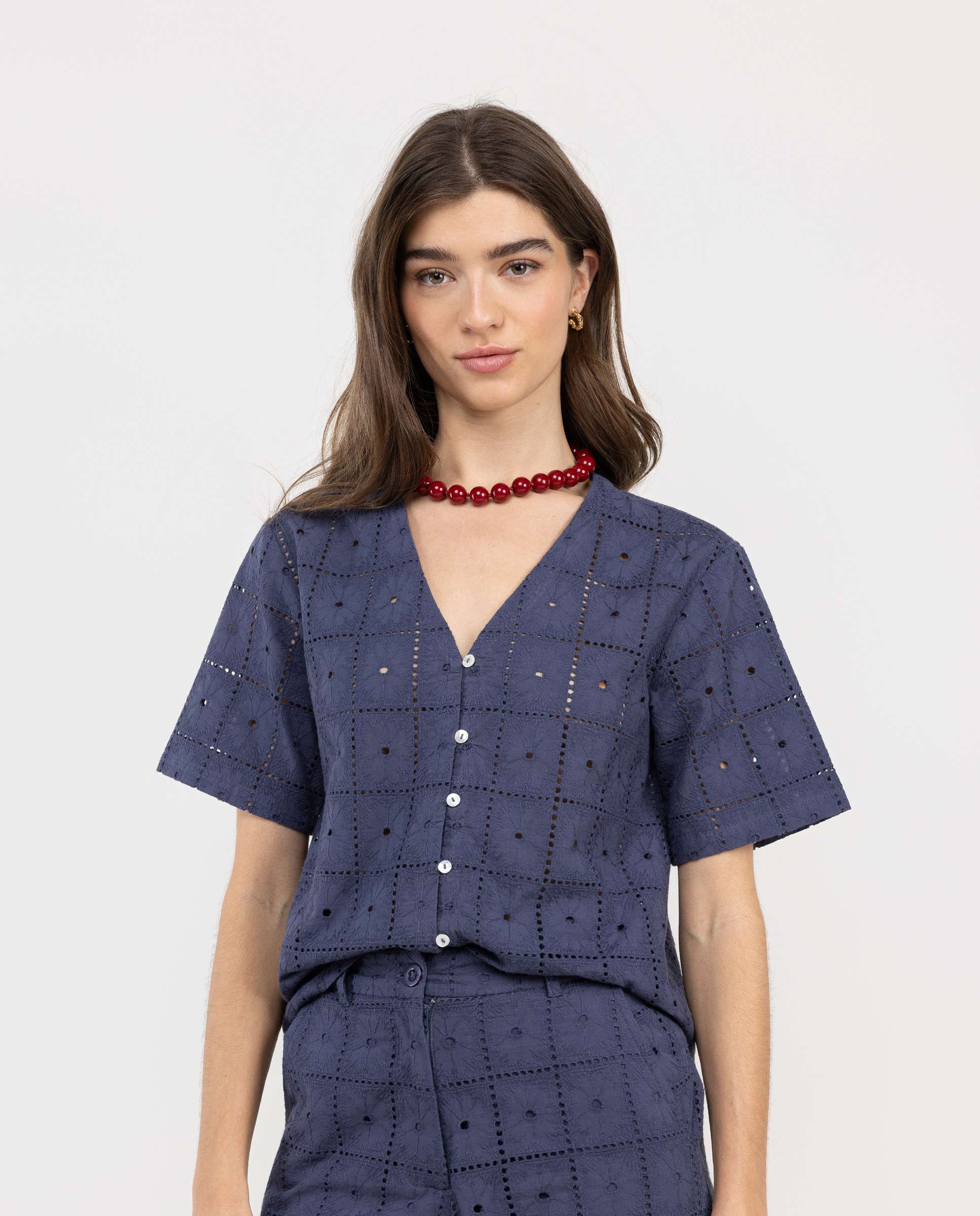 Camisa de mujer corta - El Ganso - Blanco Azul marino-1