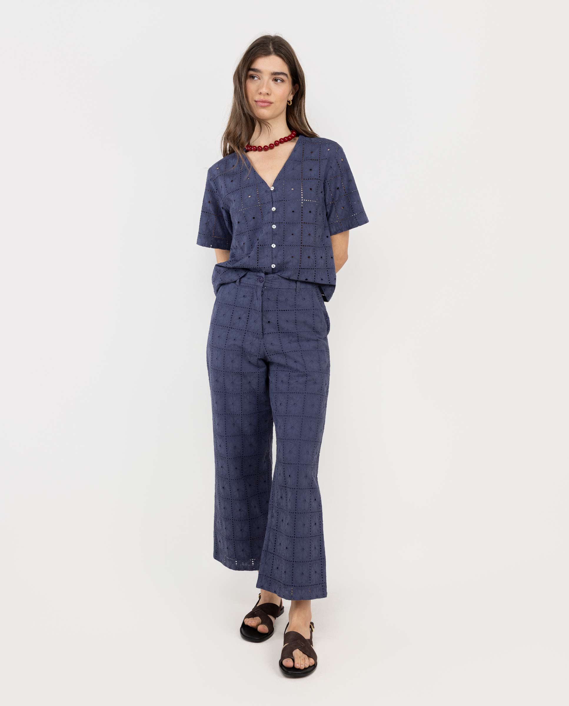 Camisa de mujer corta - El Ganso - Blanco Azul marino-2