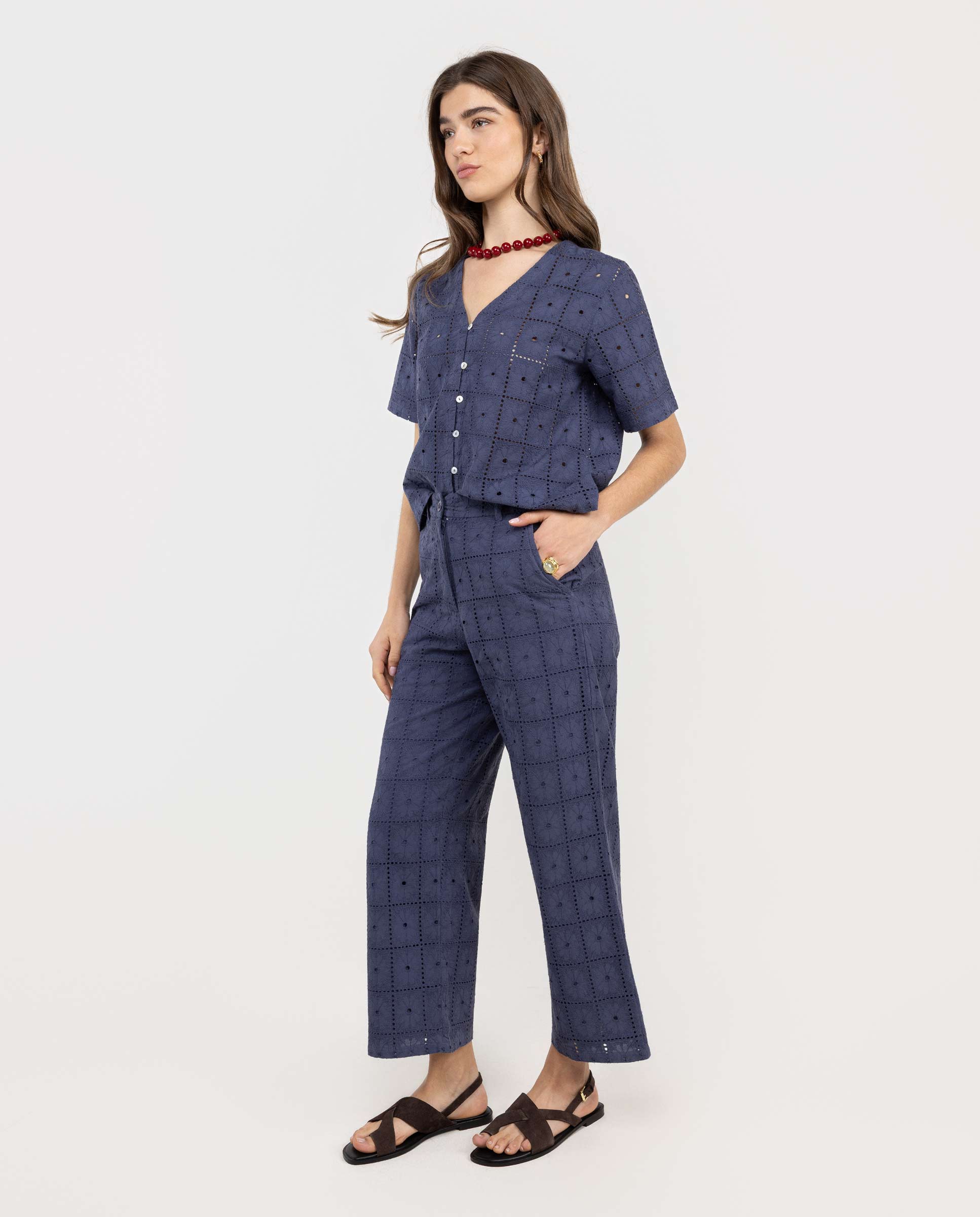Camisa de mujer corta - El Ganso - Blanco Azul marino-3