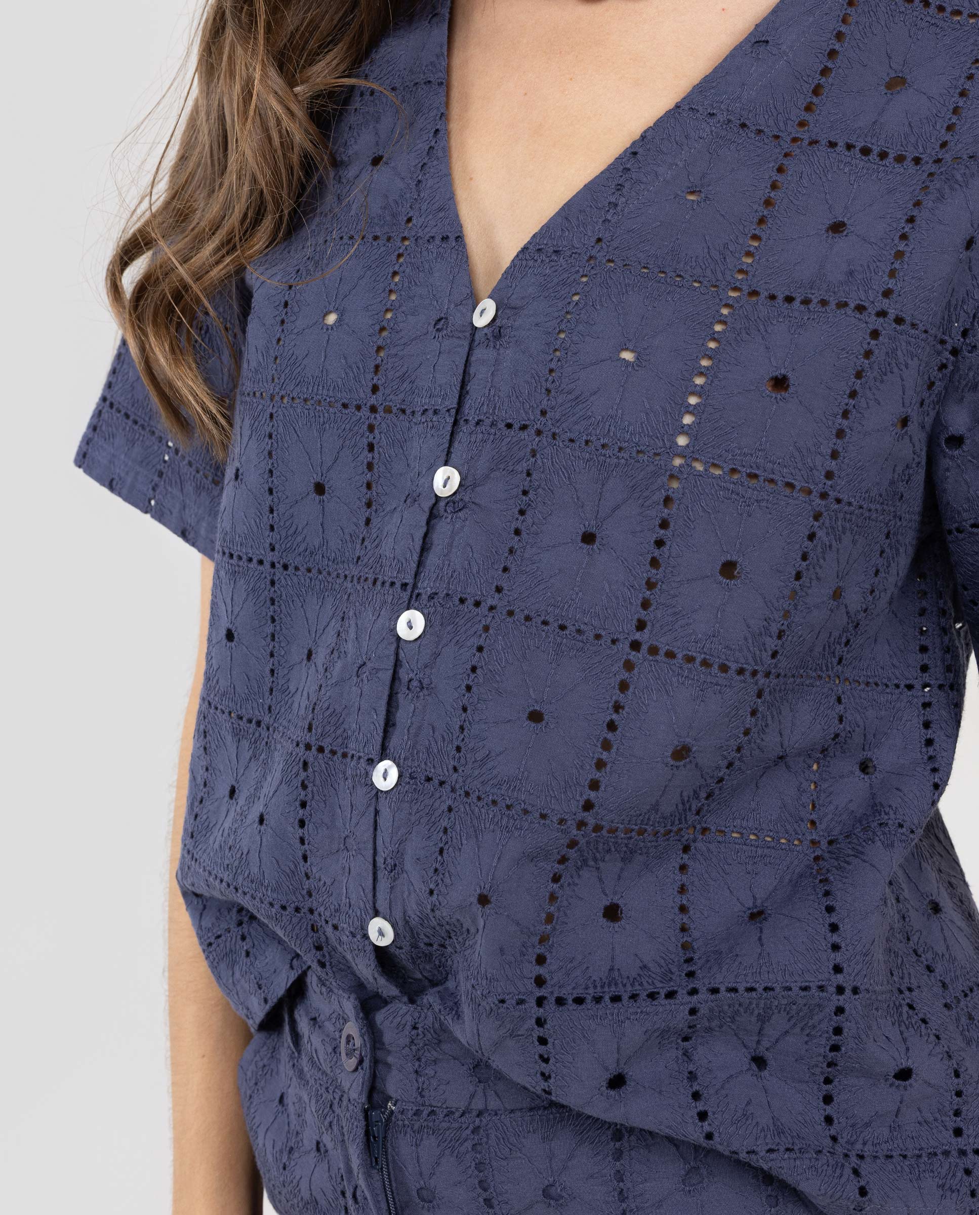 Camisa de mujer corta - El Ganso - Blanco Azul marino-4
