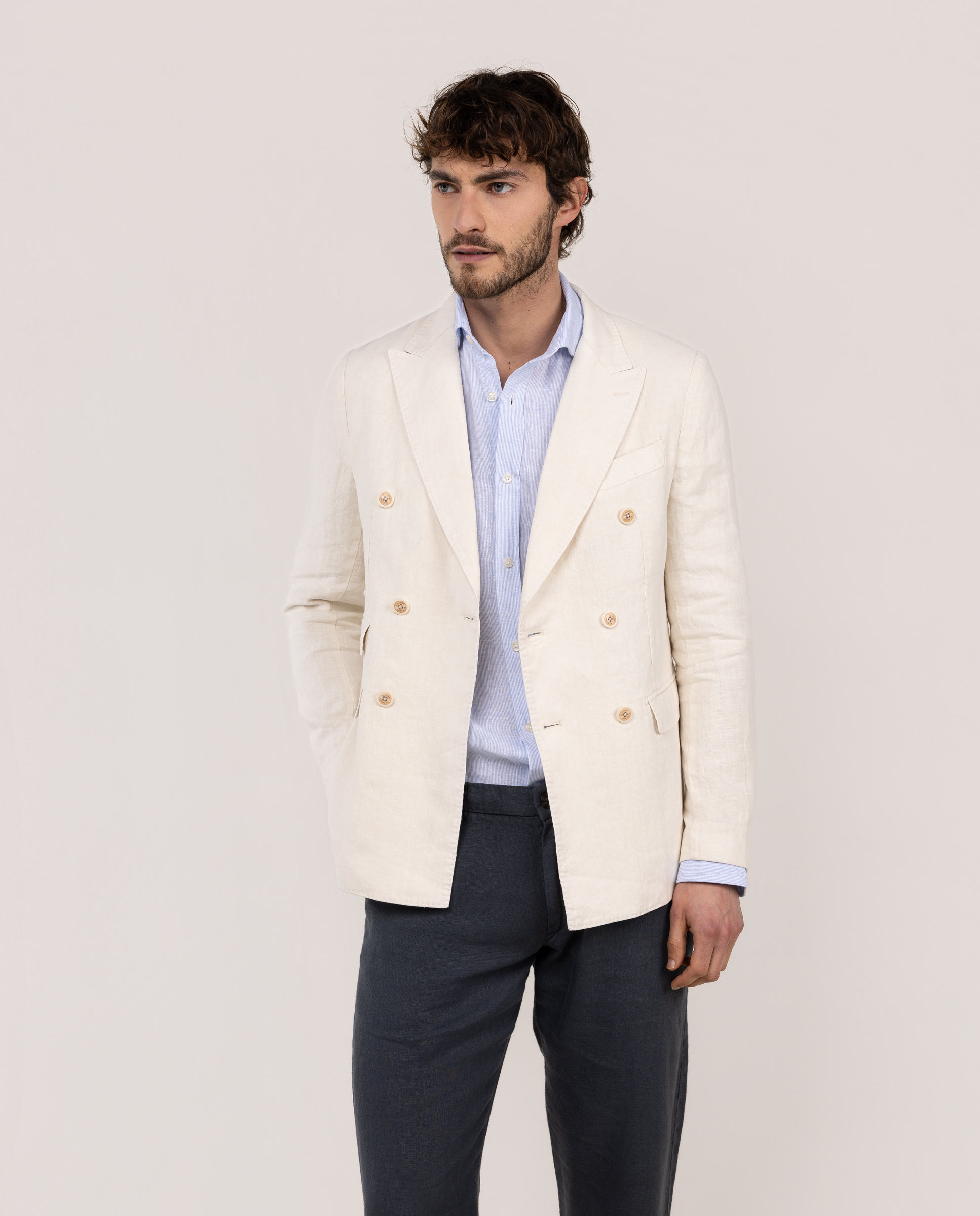 Americana doble botonadura de hombre de lino - El Ganso - Crudo Crudo-1