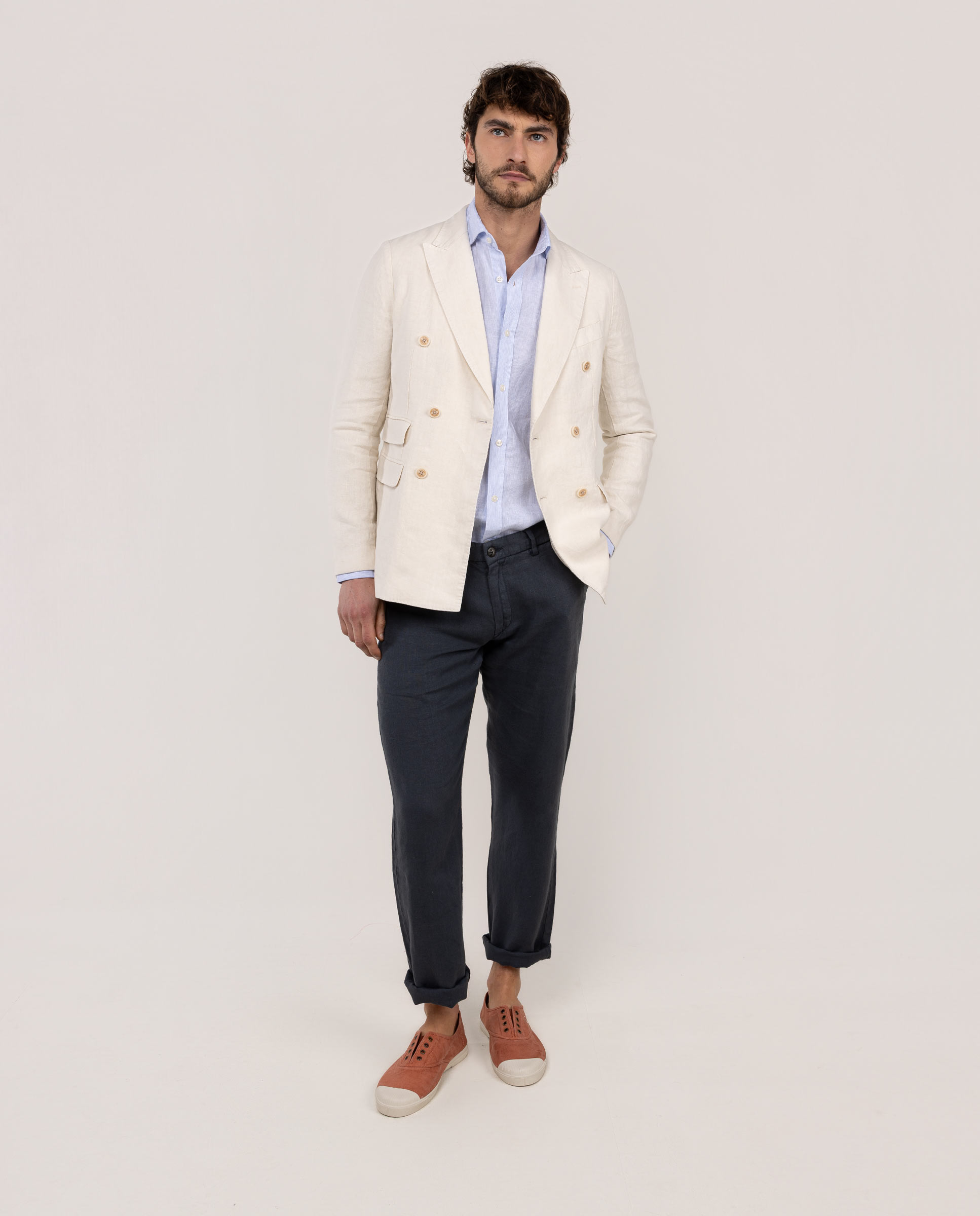 Americana doble botonadura de hombre de lino - El Ganso - Crudo Crudo-2