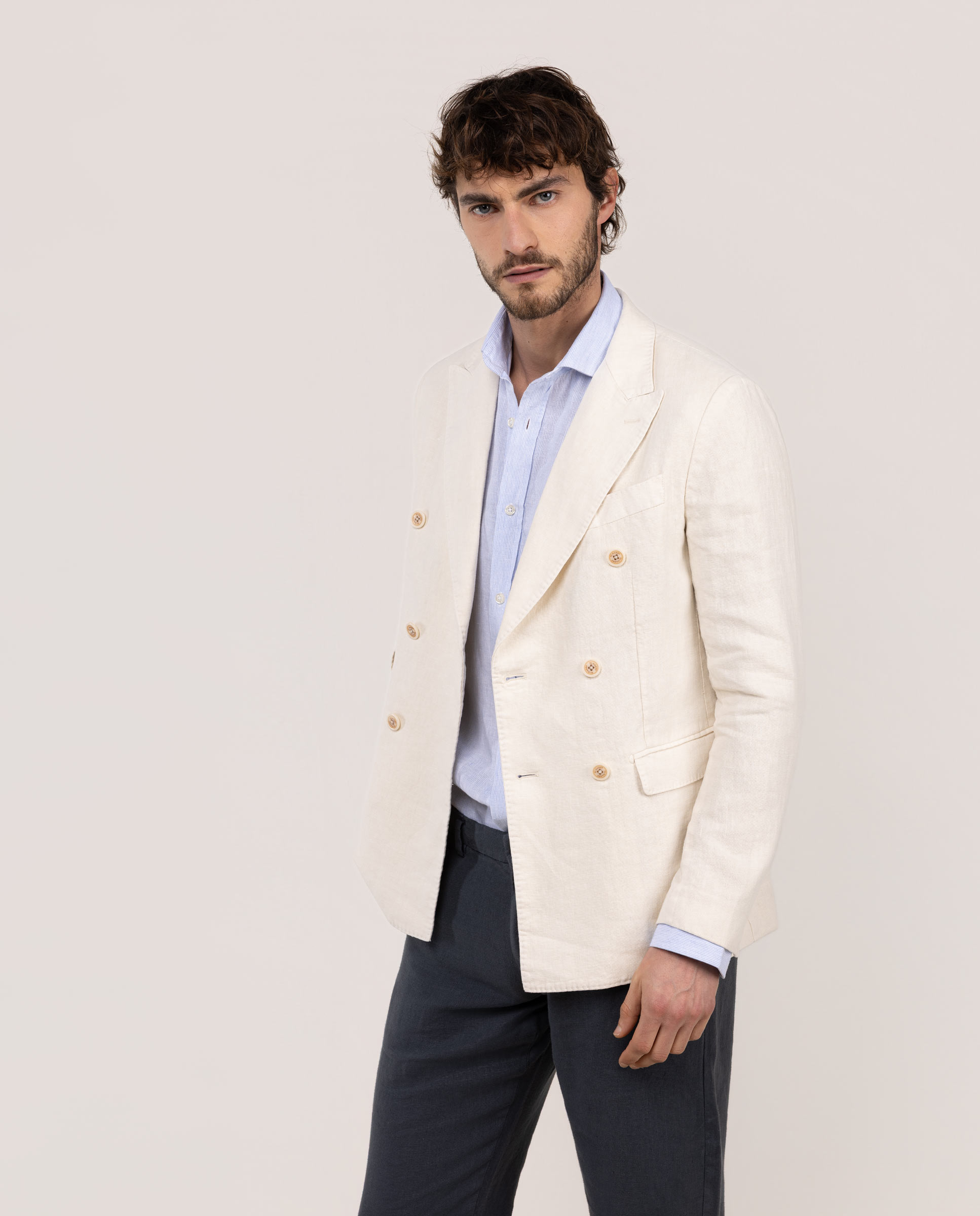 Americana doble botonadura de hombre de lino - El Ganso - Crudo Crudo-3