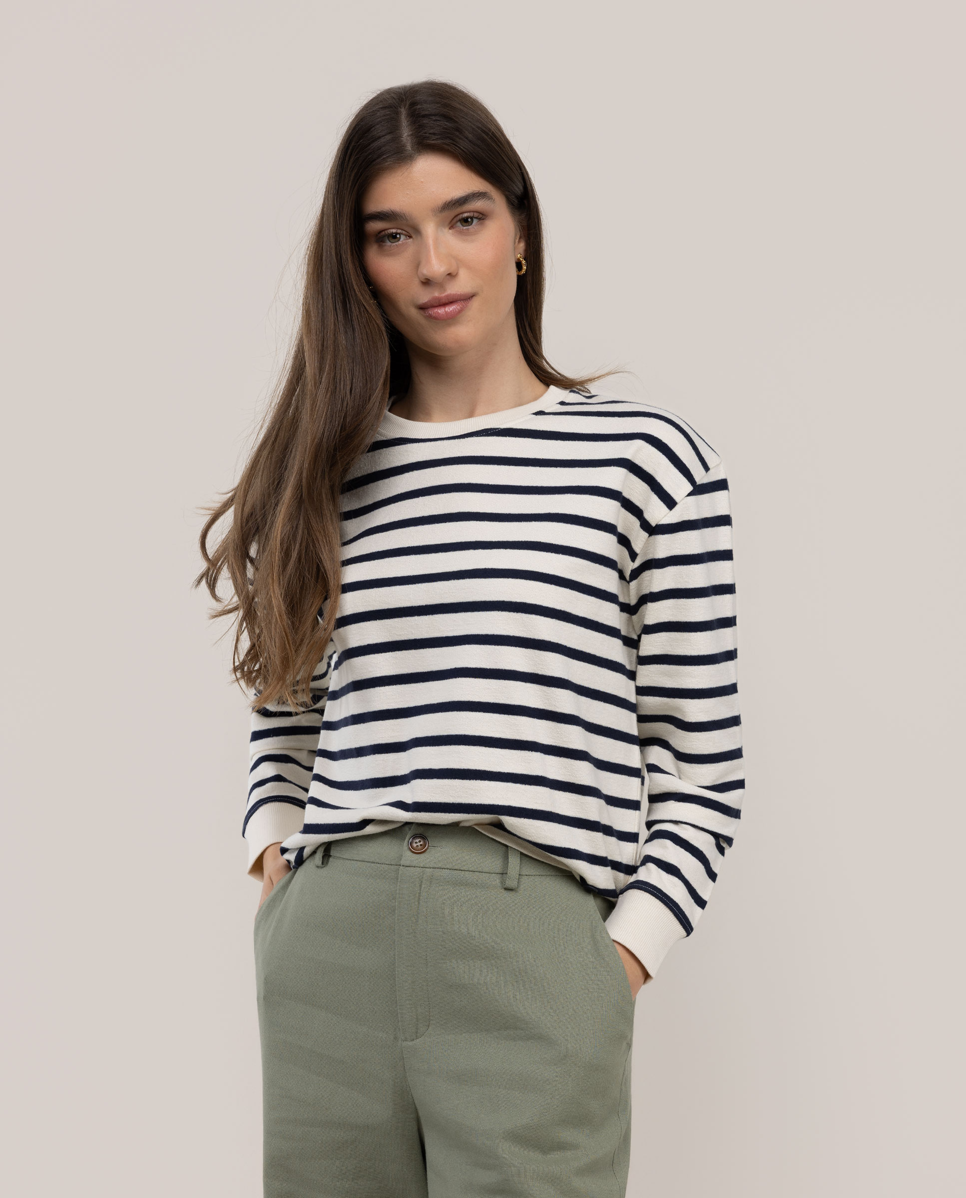 El Ganso - Sudadera de rayas de mujer cuello redondo.