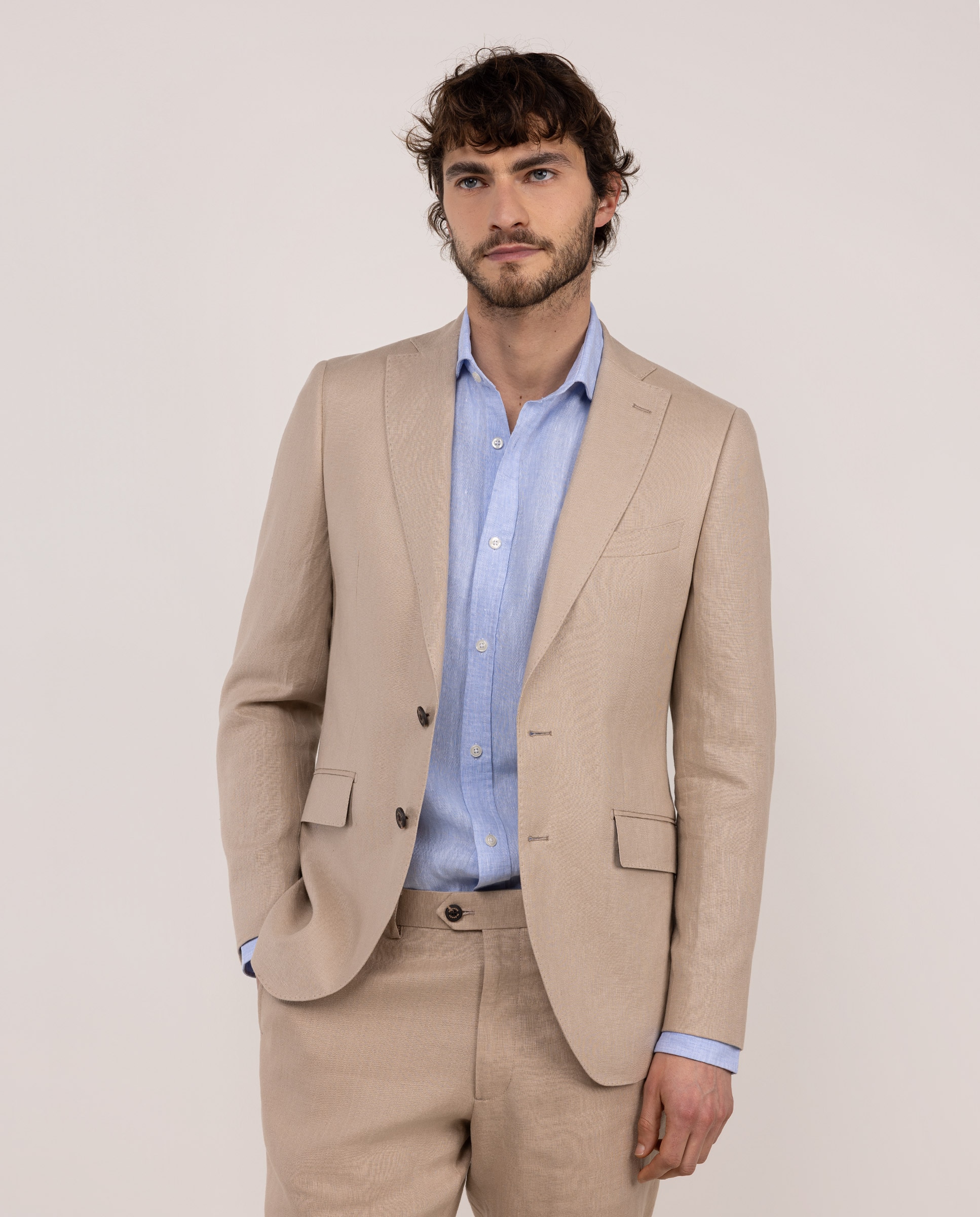 Imagen 0 de Americana de lino de hombre lisa Beige