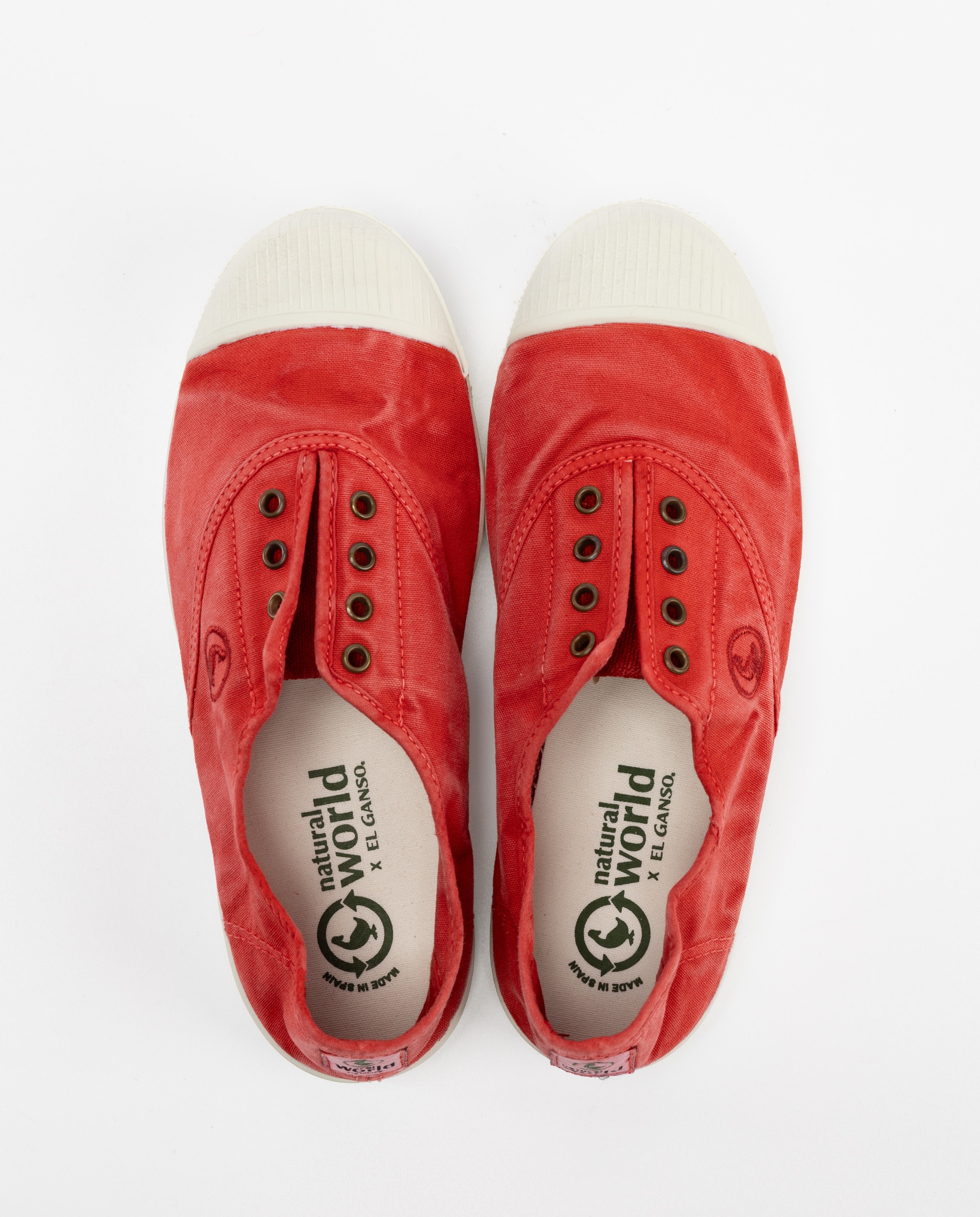 Zapatilla de mujer natural world lisa - El Ganso - Azul grisáceo Rojo / Blanco-4