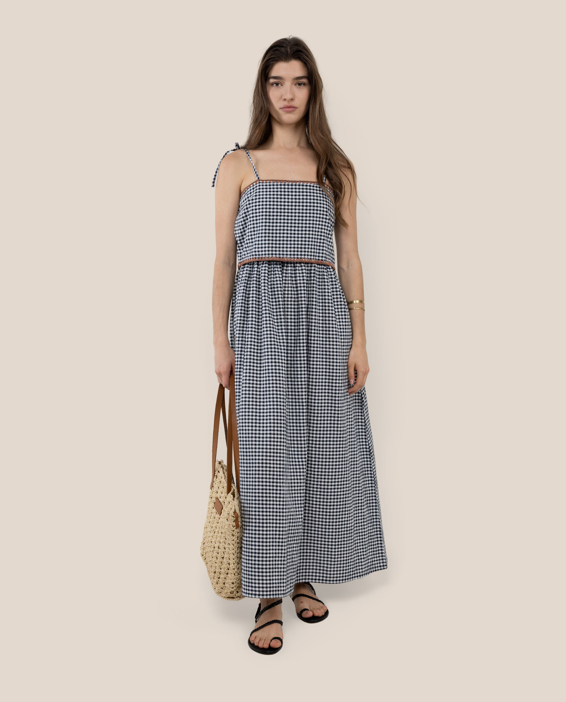 El Ganso - Vestido largo vichy de mujer bianca.