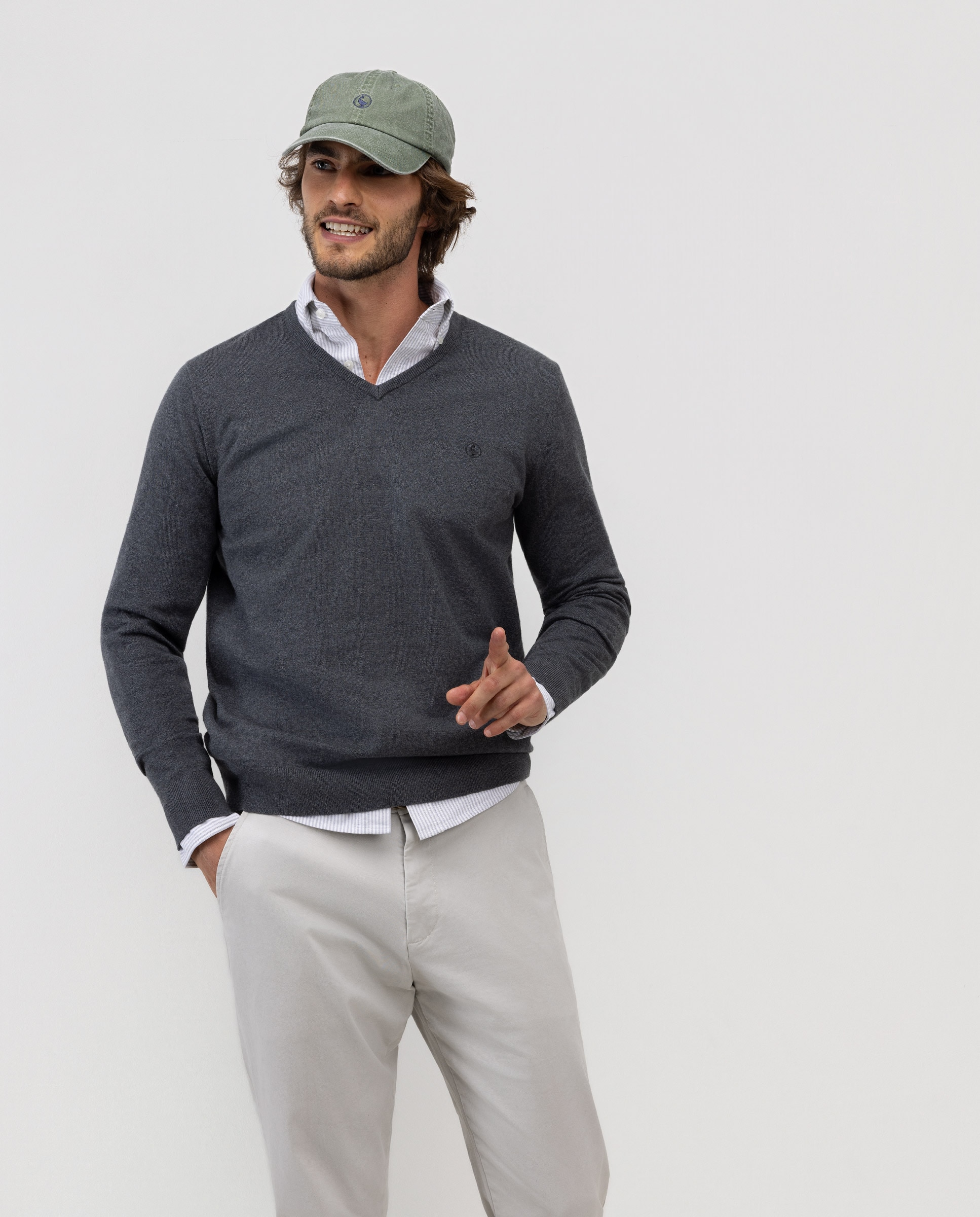 Jersey de hombre cuello pico liso - El Ganso - Gris marengo Gris marengo-2