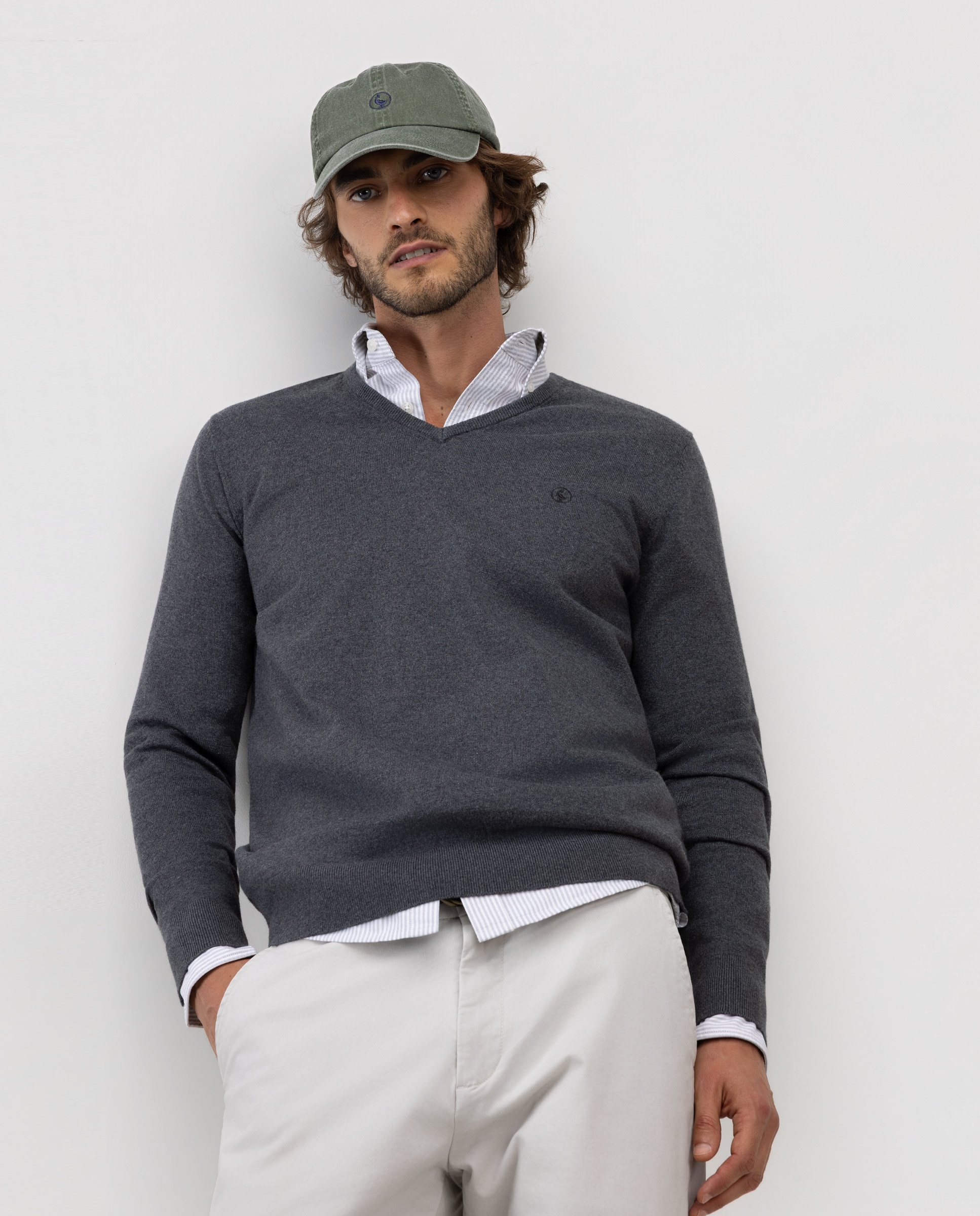 Jersey de hombre cuello pico liso - El Ganso - Gris marengo Gris marengo-3