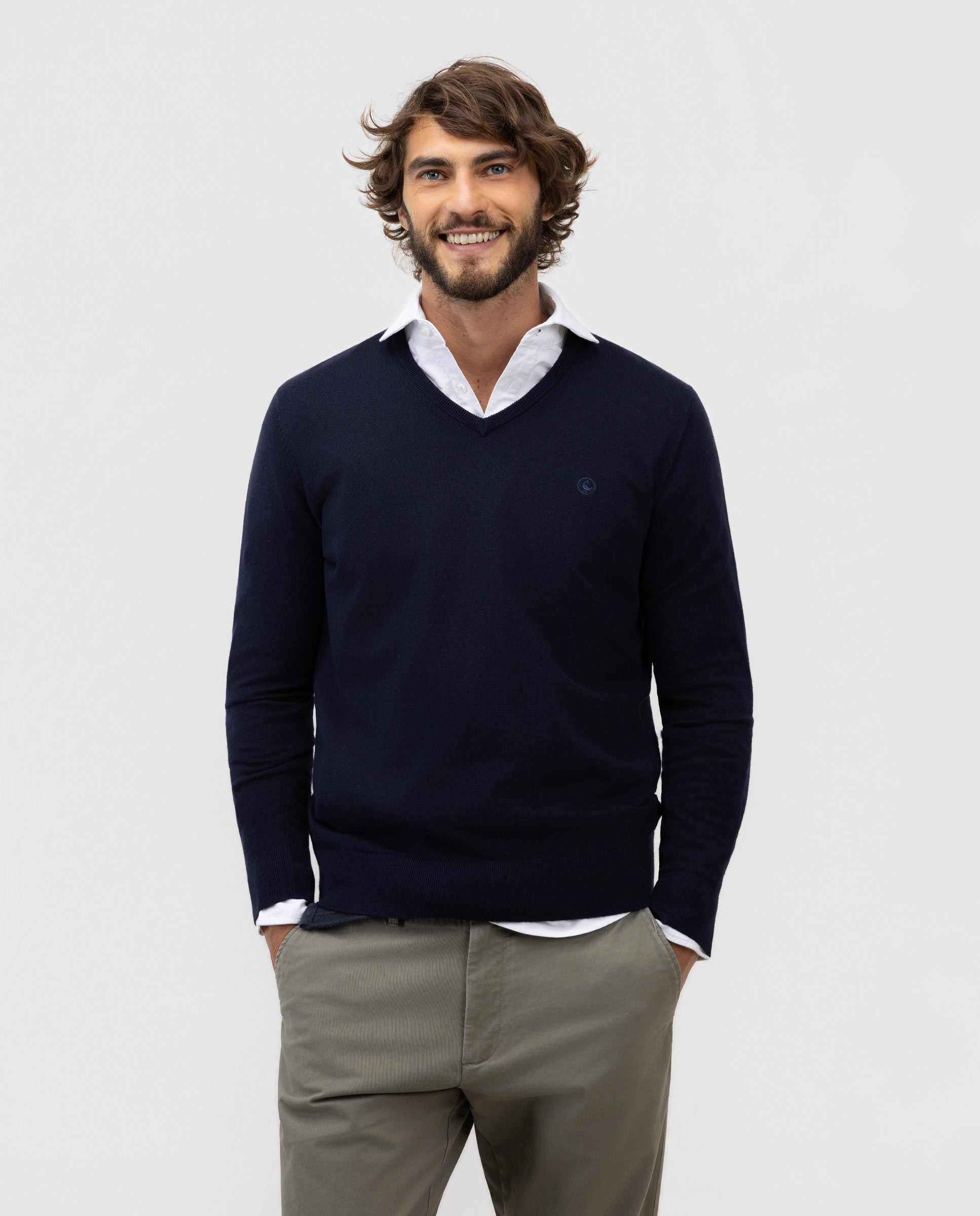Jersey de hombre cuello pico liso - El Ganso - Azul marino Azul marino-1
