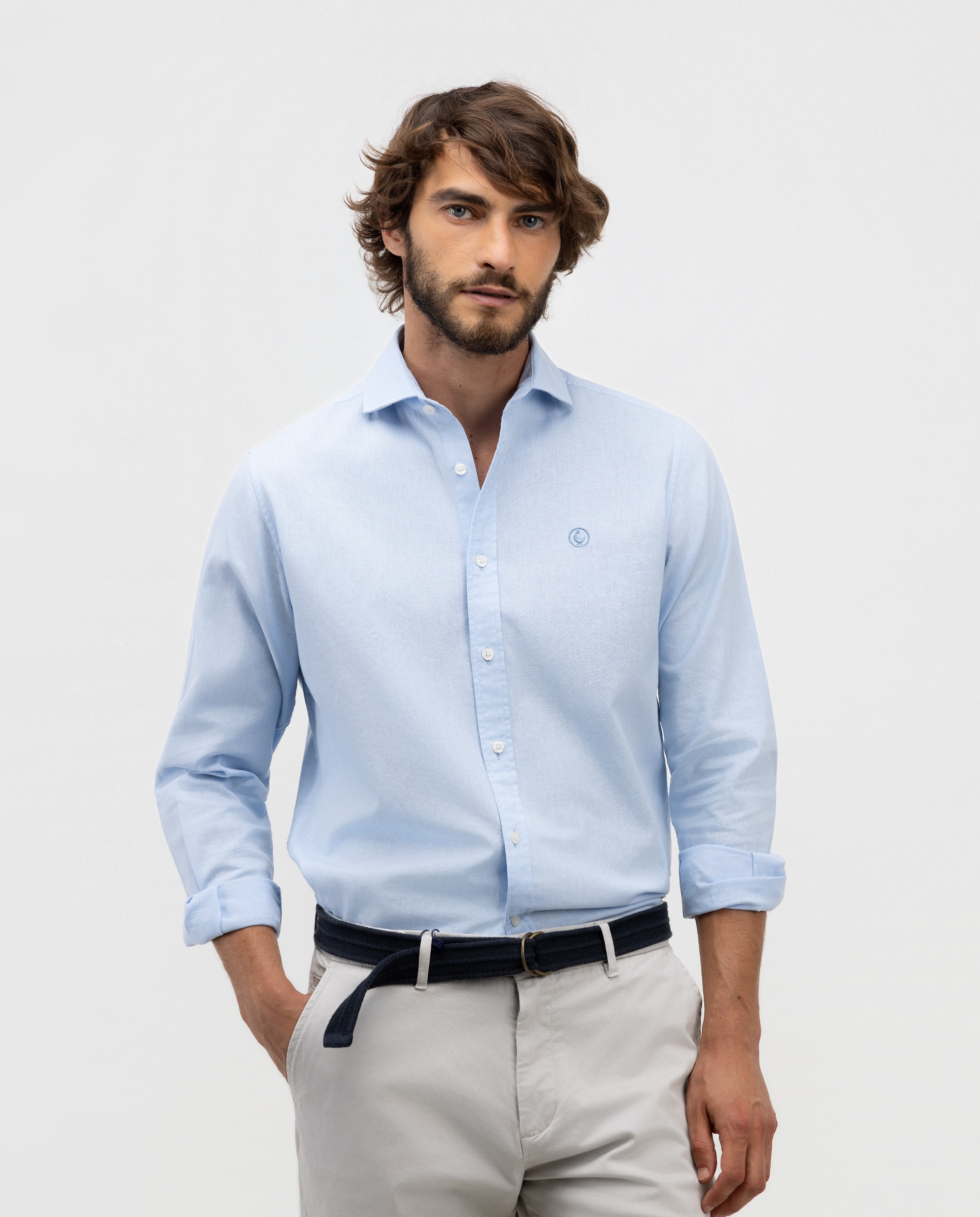 Camisa de hombre de lino y algodón - El Ganso - Azul celeste Azul celeste-1