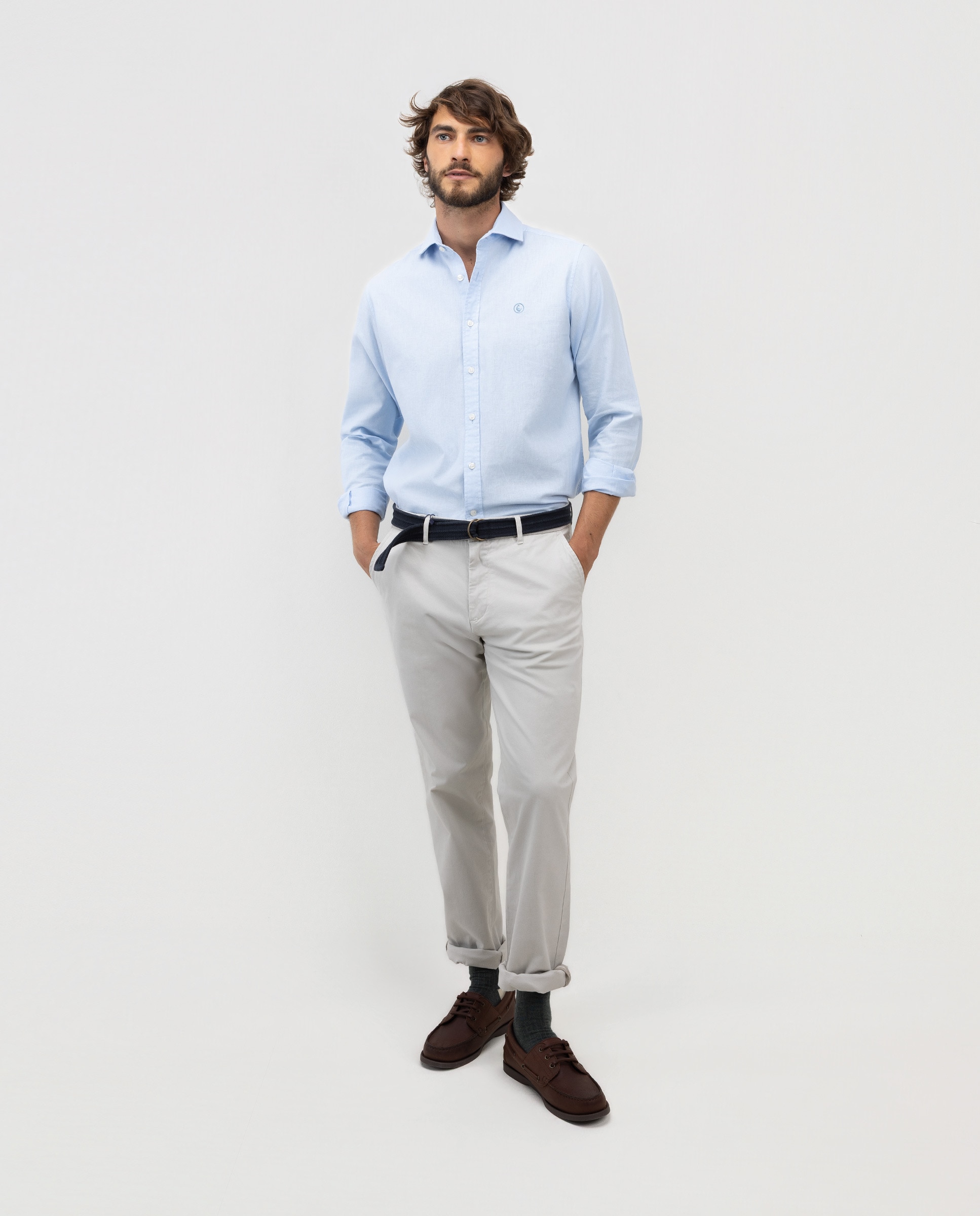 Camisa de hombre de lino y algodón - El Ganso - Azul celeste Azul celeste-2