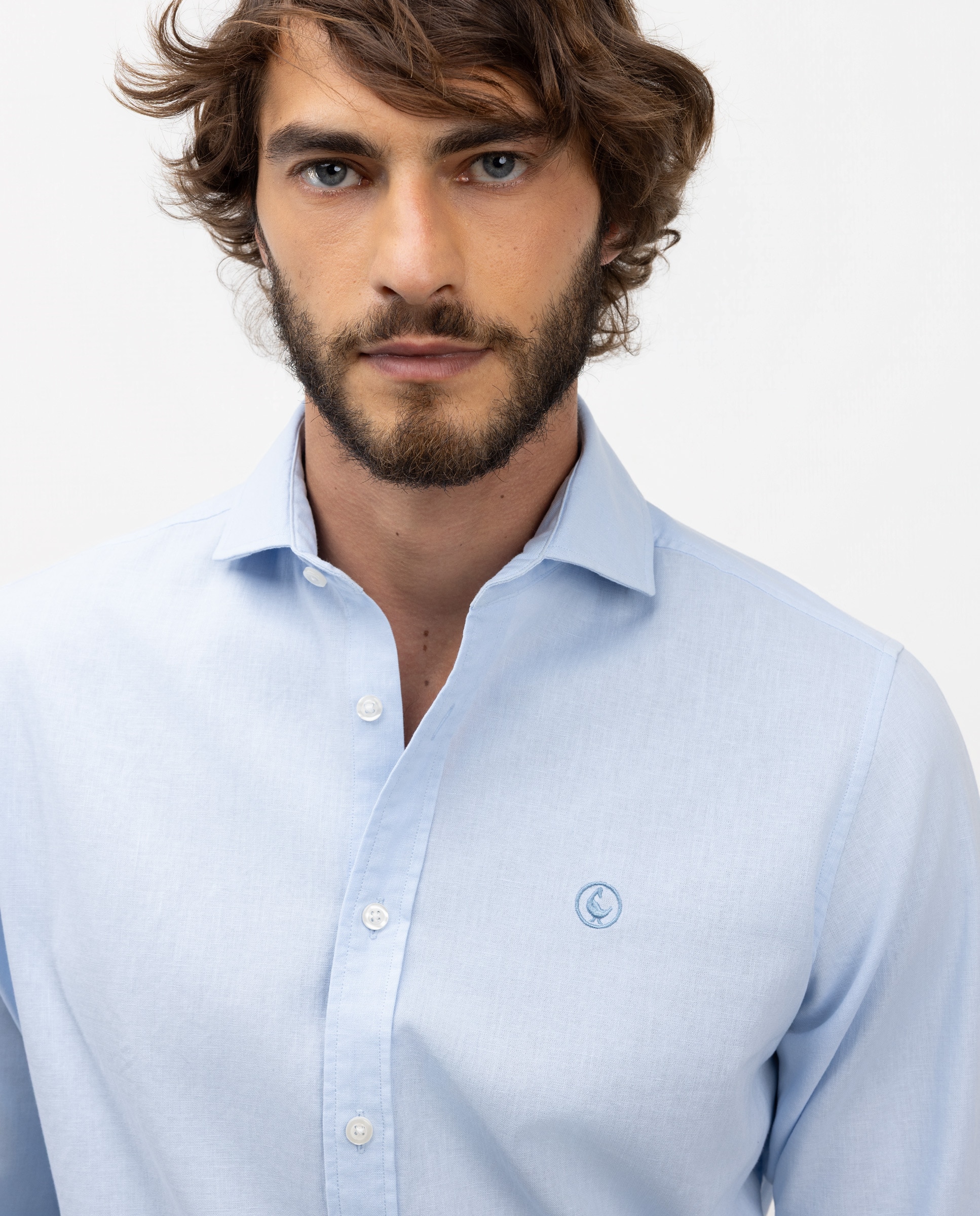 Camisa de hombre de lino y algodón - El Ganso - Azul celeste Azul celeste-3