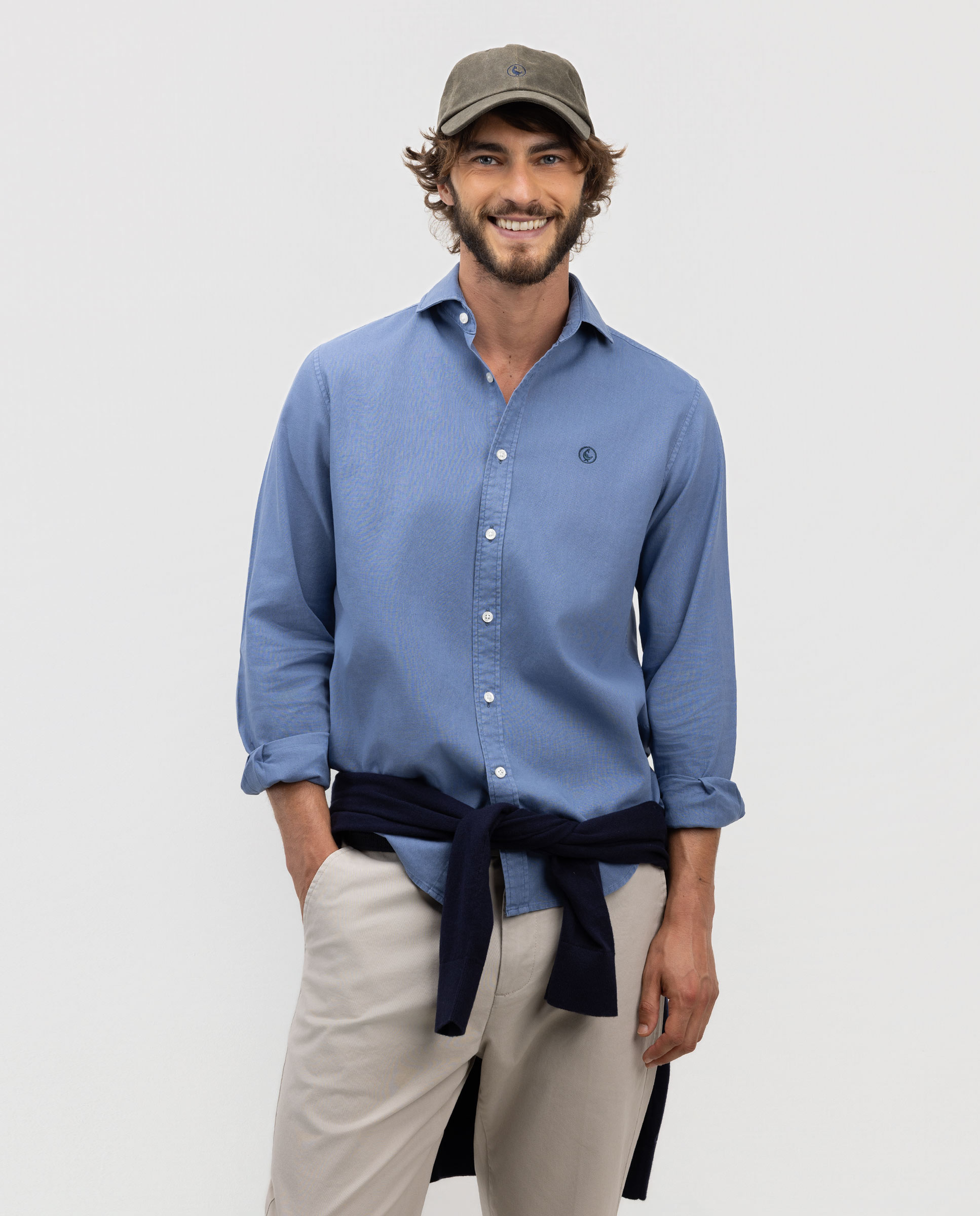 Imagen 0 de Camisa de hombre de lino y algodón Azul