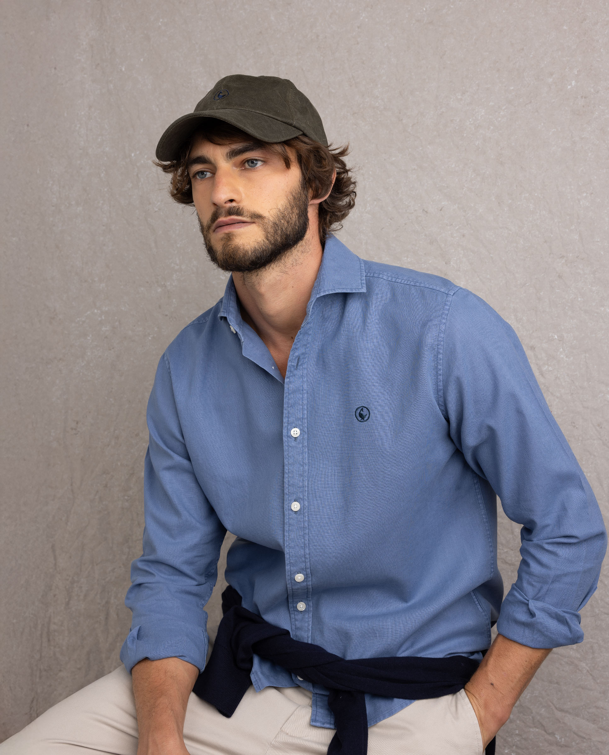 Camisa de hombre de lino y algodón - El Ganso - Azul Azul-3