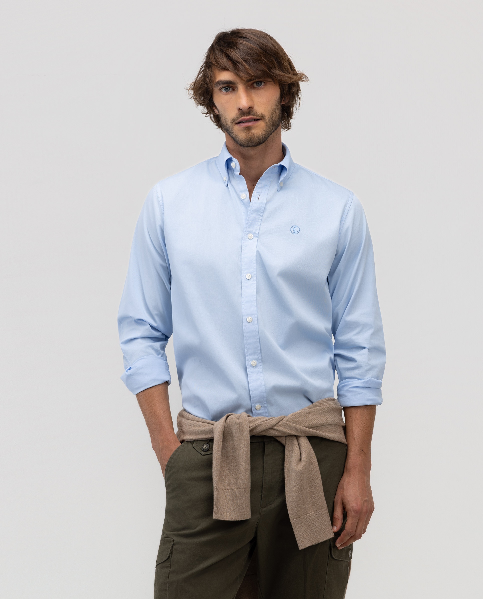 Camisa de hombre garment dyed lisa - El Ganso - Azul celeste Azul celeste-1