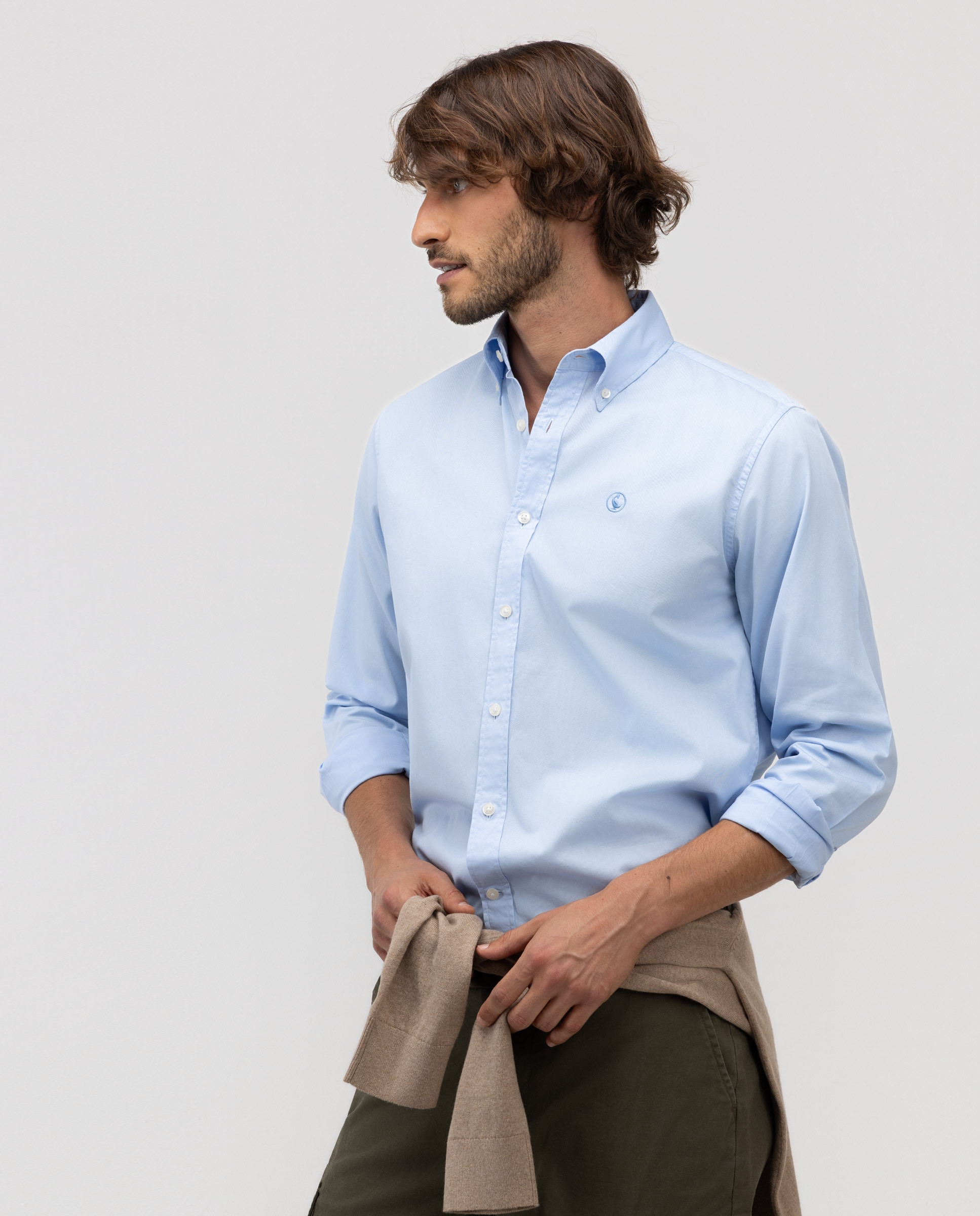 Camisa de hombre garment dyed lisa - El Ganso - Azul celeste Azul celeste-3