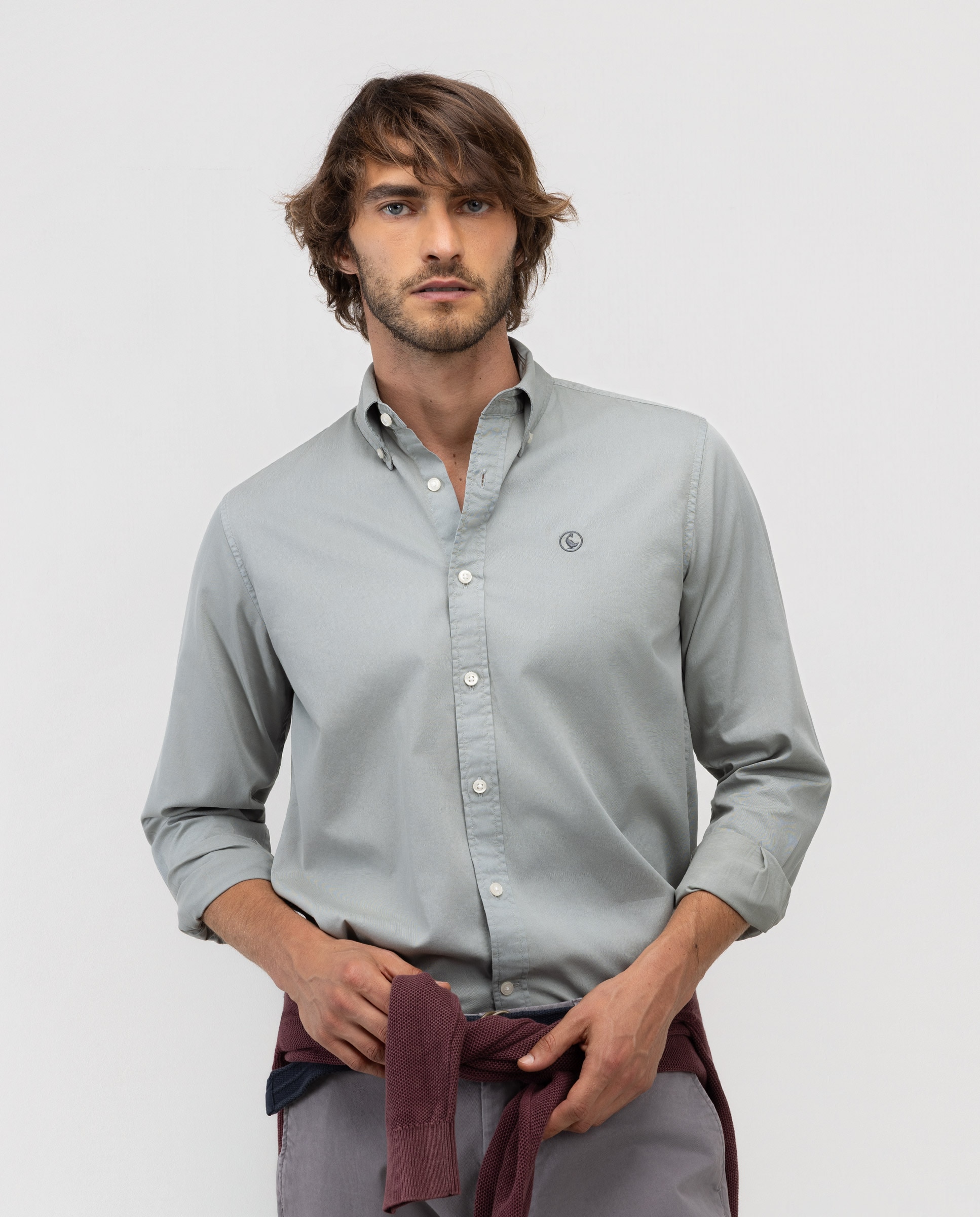 Camisa de hombre garment dyed lisa - El Ganso - Verde claro Verde claro-1