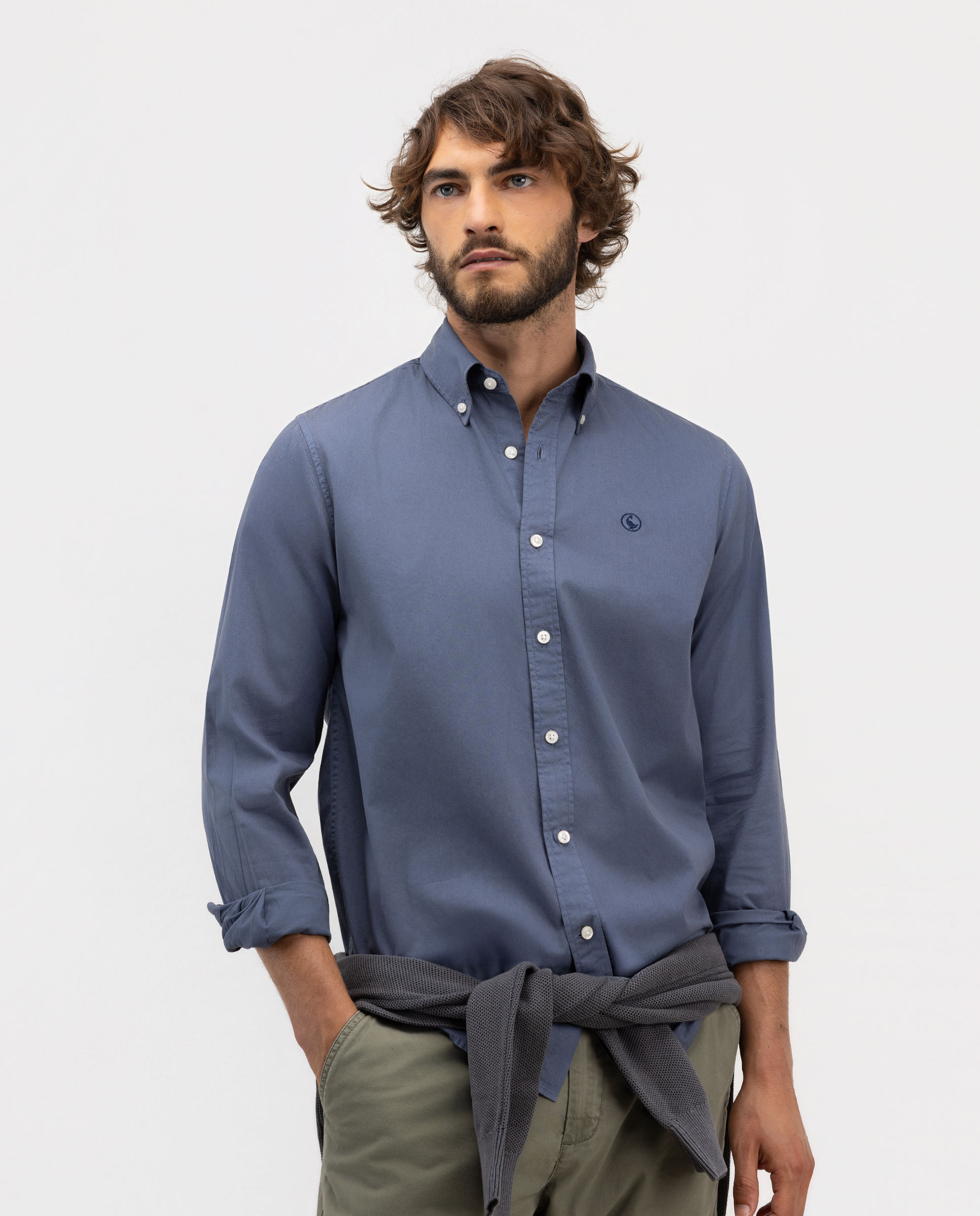 Camisa de hombre garment dyed lisa - El Ganso - Azul Azul-1