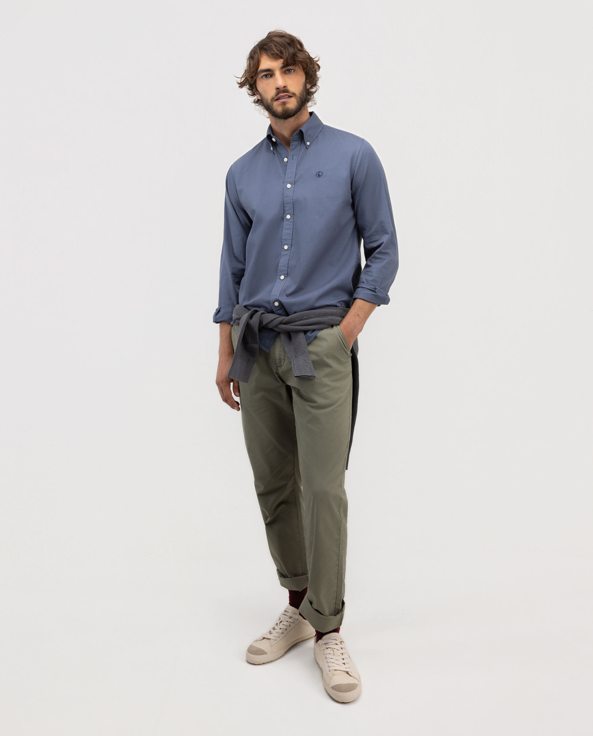Camisa de hombre garment dyed lisa - El Ganso - Azul Azul-2