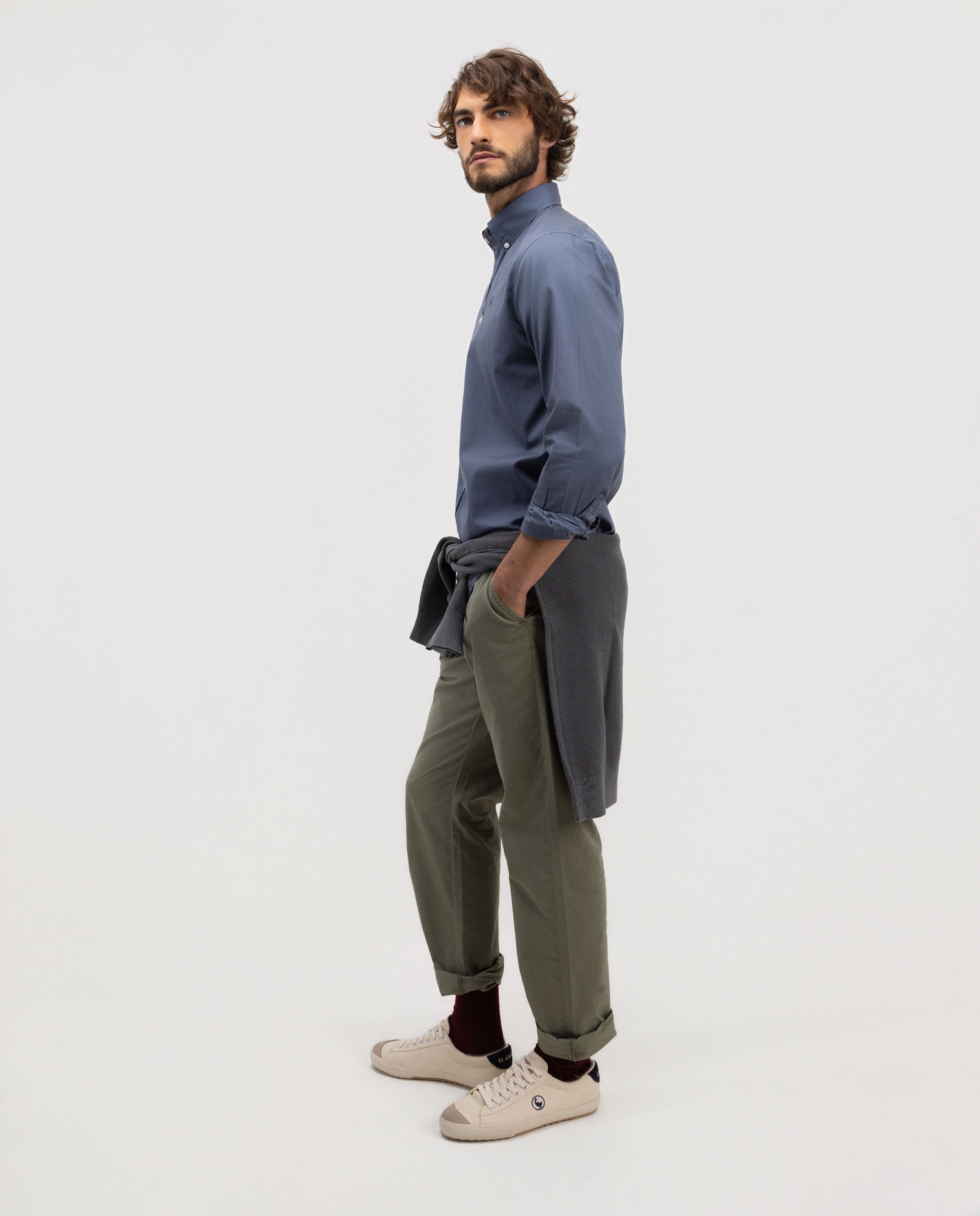 Camisa de hombre garment dyed lisa - El Ganso - Azul Azul-3