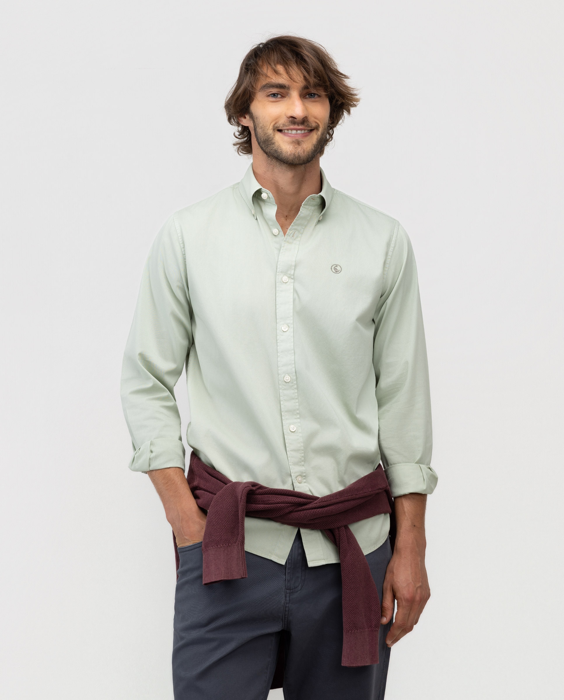Camisa de hombre garment dyed lisa - El Ganso - Verde Verde-1