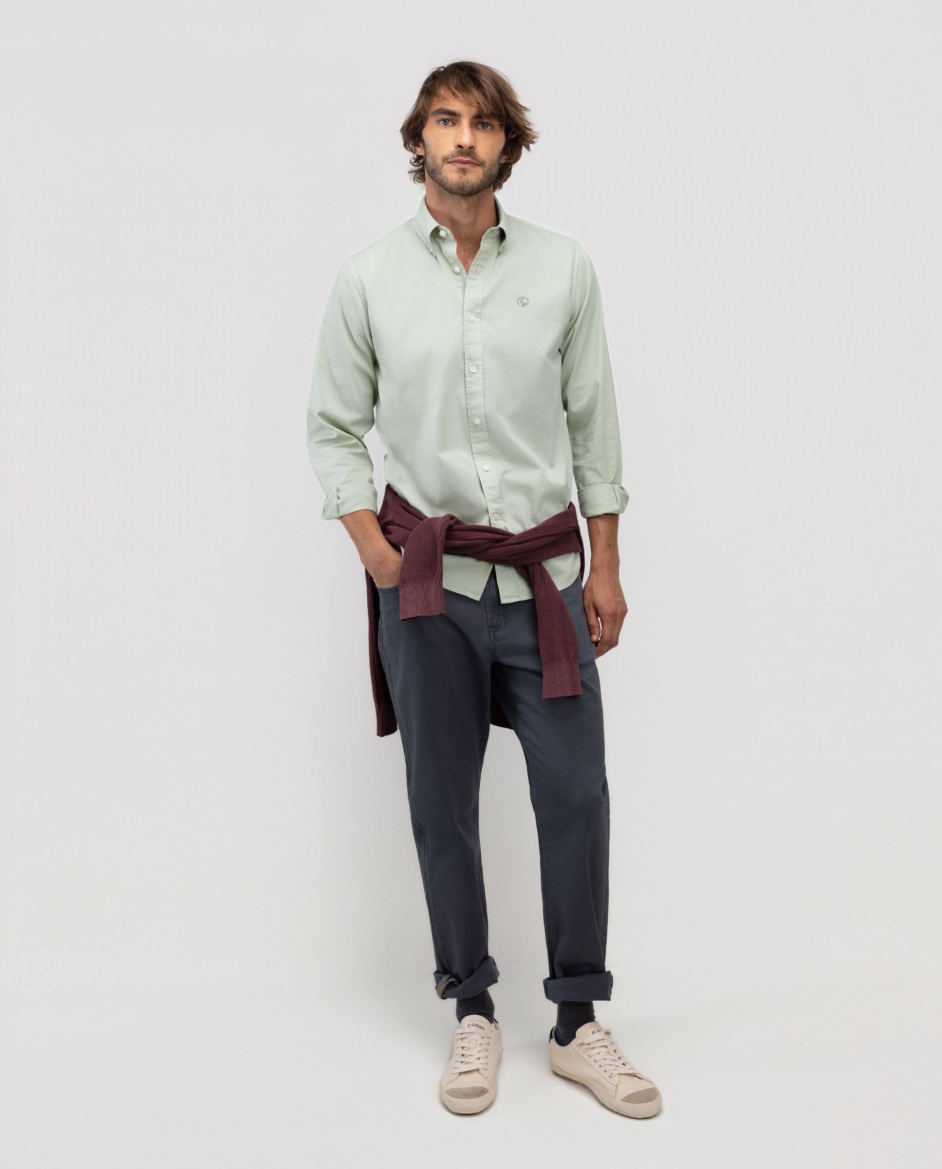 Camisa de hombre garment dyed lisa - El Ganso - Verde Verde-2