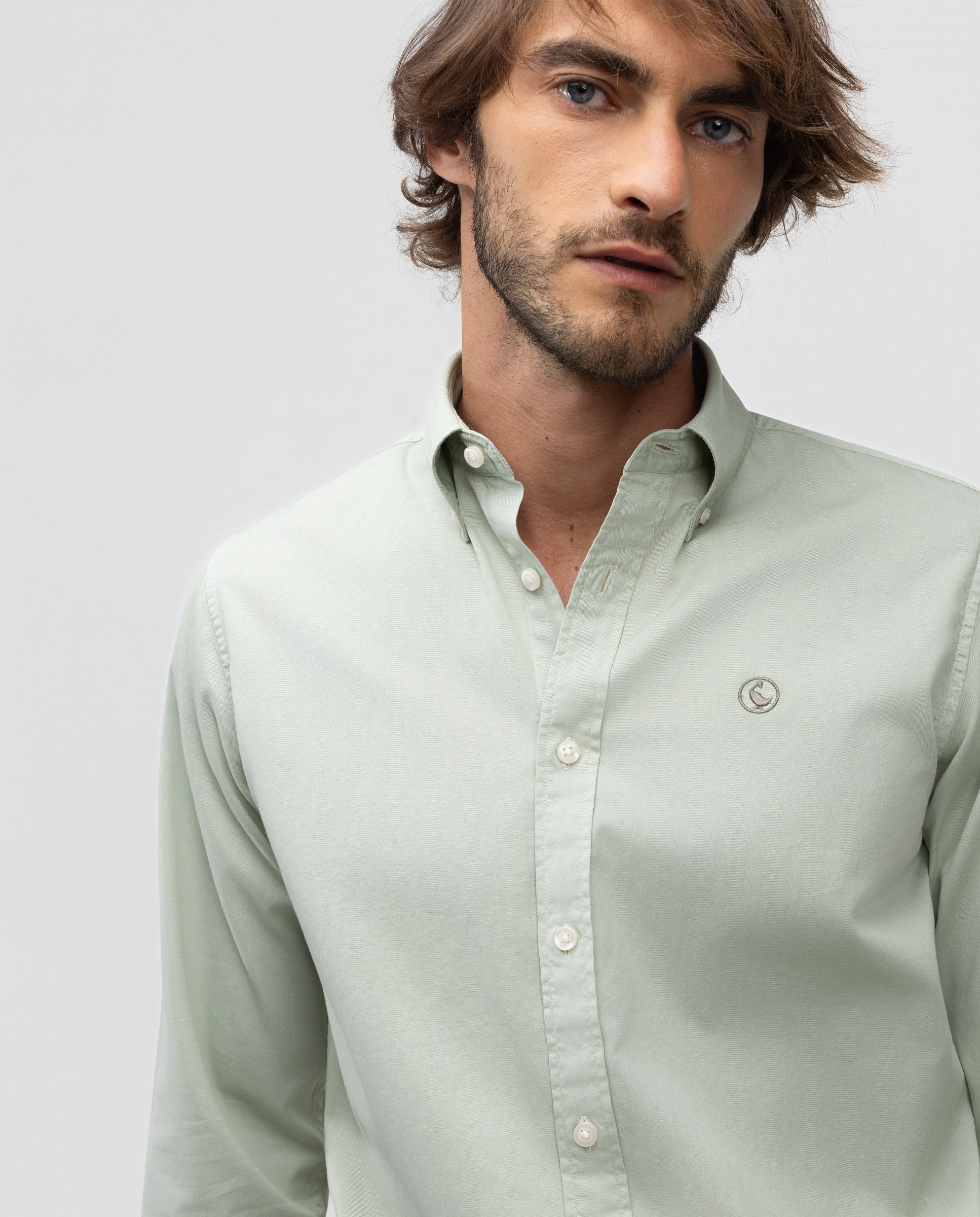 Camisa de hombre garment dyed lisa - El Ganso - Verde Verde-3